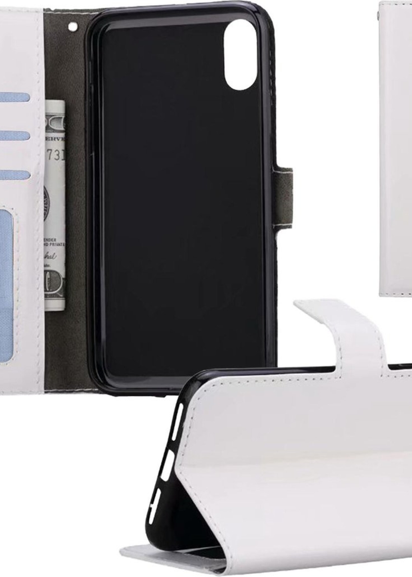 BTH Hoesje Geschikt voor iPhone Xs Hoesje Book Case Hoes Portemonnee Cover Walletcase - Hoes Geschikt voor iPhone Xs Hoes Bookcase Hoesje - Wit