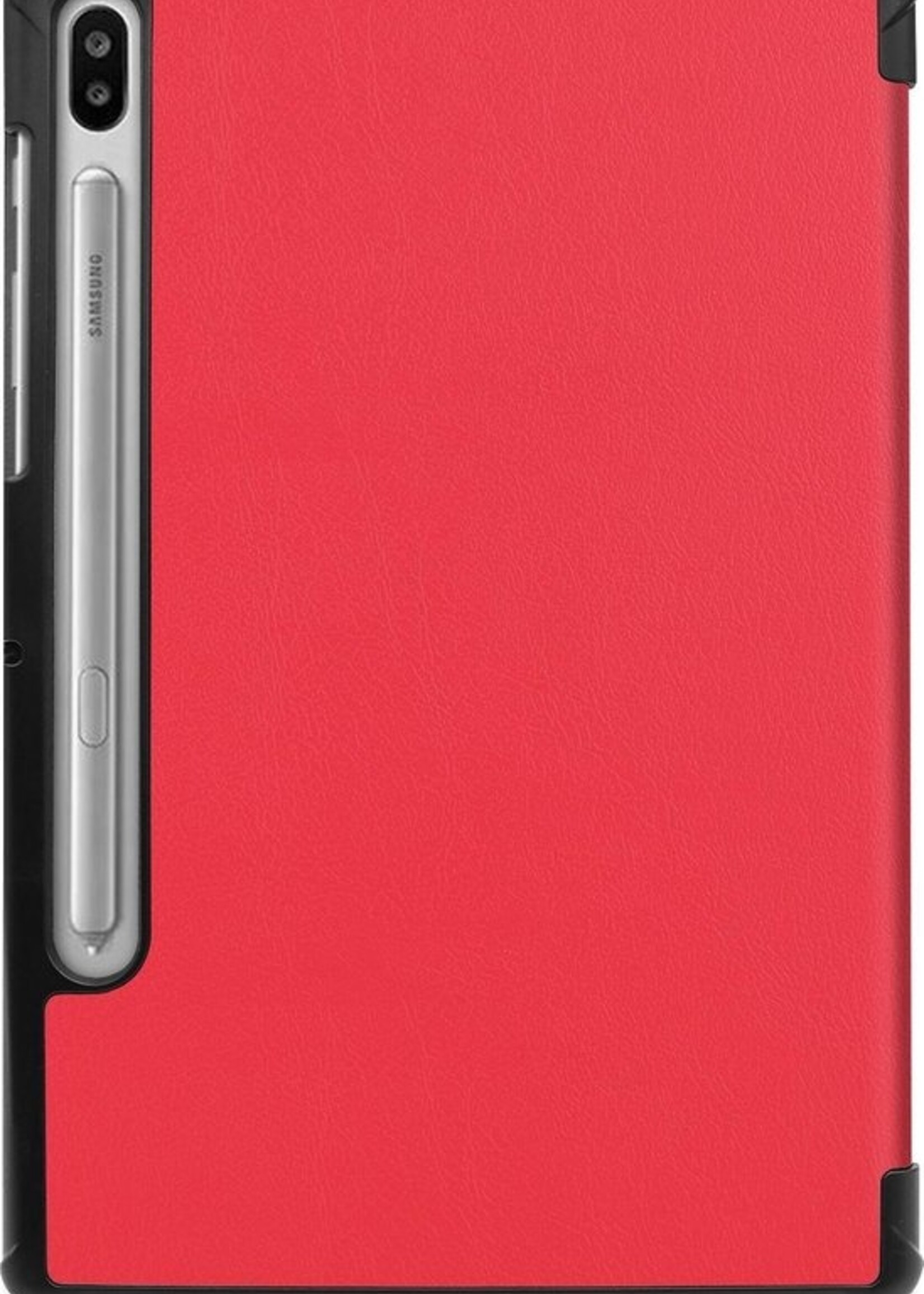 BTH Hoes Geschikt voor Samsung Galaxy Tab S6 Hoes Book Case Hoesje Trifold Cover - Hoesje Geschikt voor Samsung Tab S6 Hoesje Bookcase - Rood