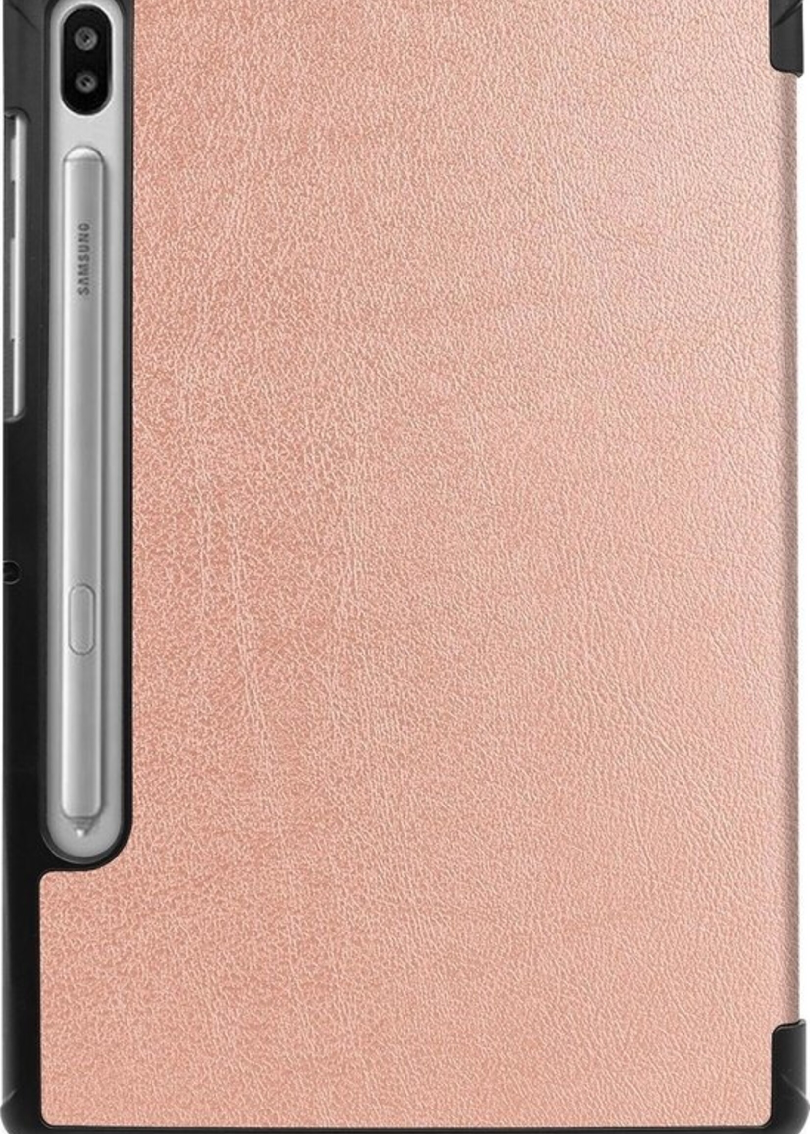 BTH Hoes Geschikt voor Samsung Galaxy Tab S6 Hoes Book Case Hoesje Trifold Cover - Hoesje Geschikt voor Samsung Tab S6 Hoesje Bookcase - Rosé goud