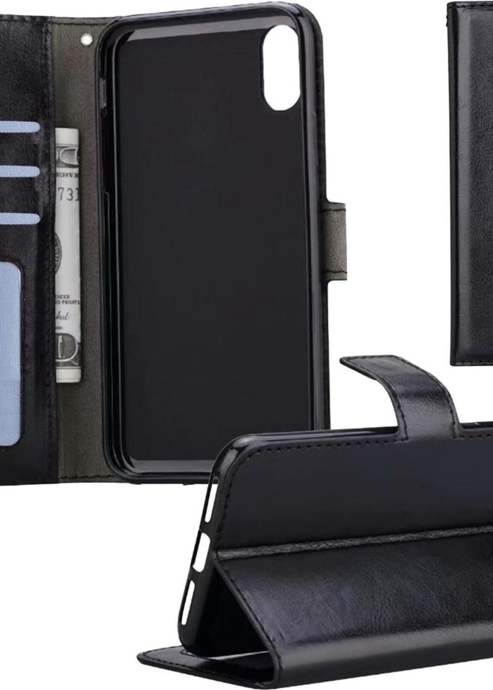 BTH Hoesje Geschikt voor iPhone X Hoesje Book Case Hoes Portemonnee Cover Walletcase - Hoes Geschikt voor iPhone X Hoes Bookcase Hoesje - Zwart
