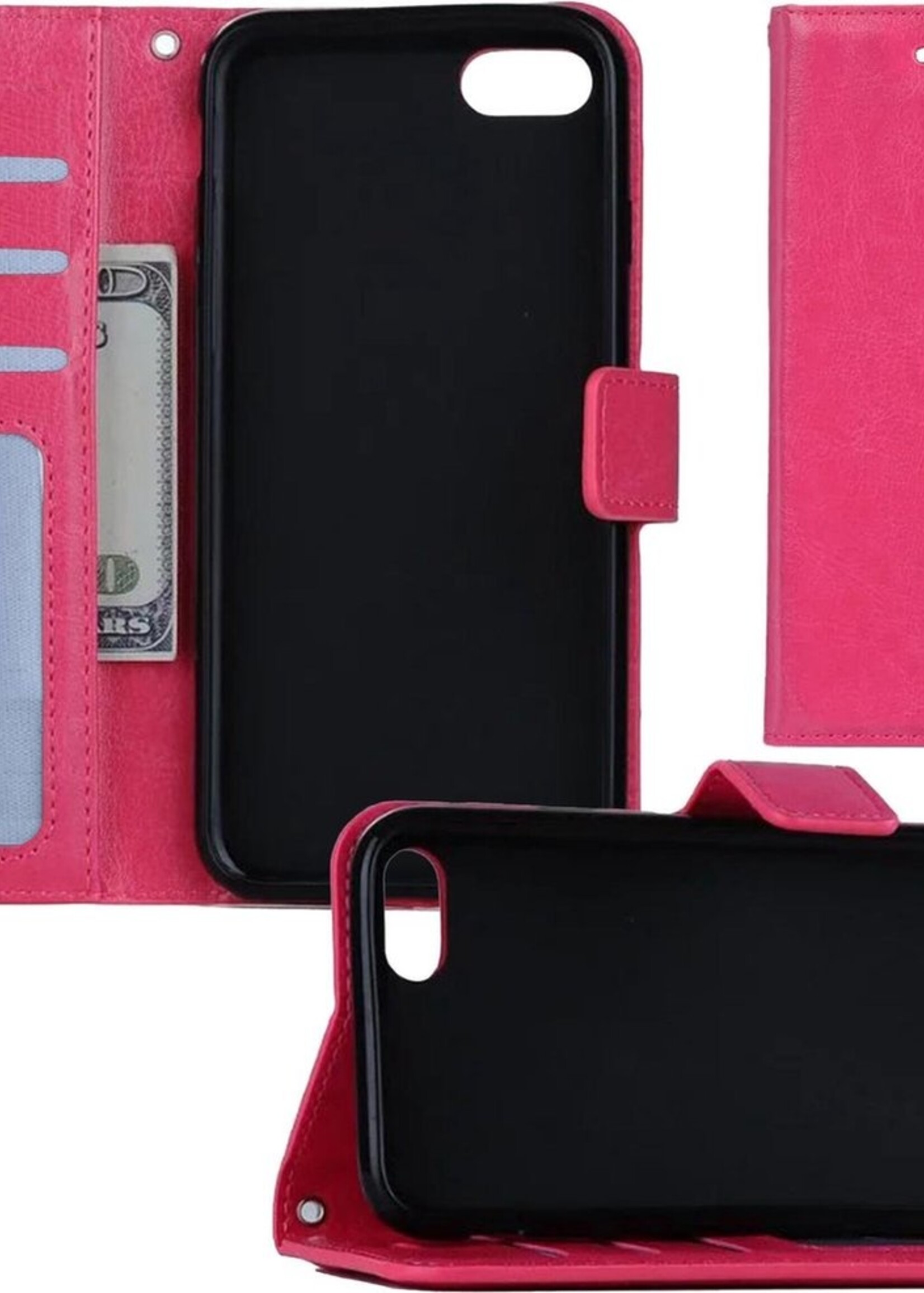 BTH Hoesje Geschikt voor iPhone 7 Hoesje Book Case Hoes Portemonnee Cover Walletcase - Hoes Geschikt voor iPhone 7 Hoes Bookcase Hoesje - Roze