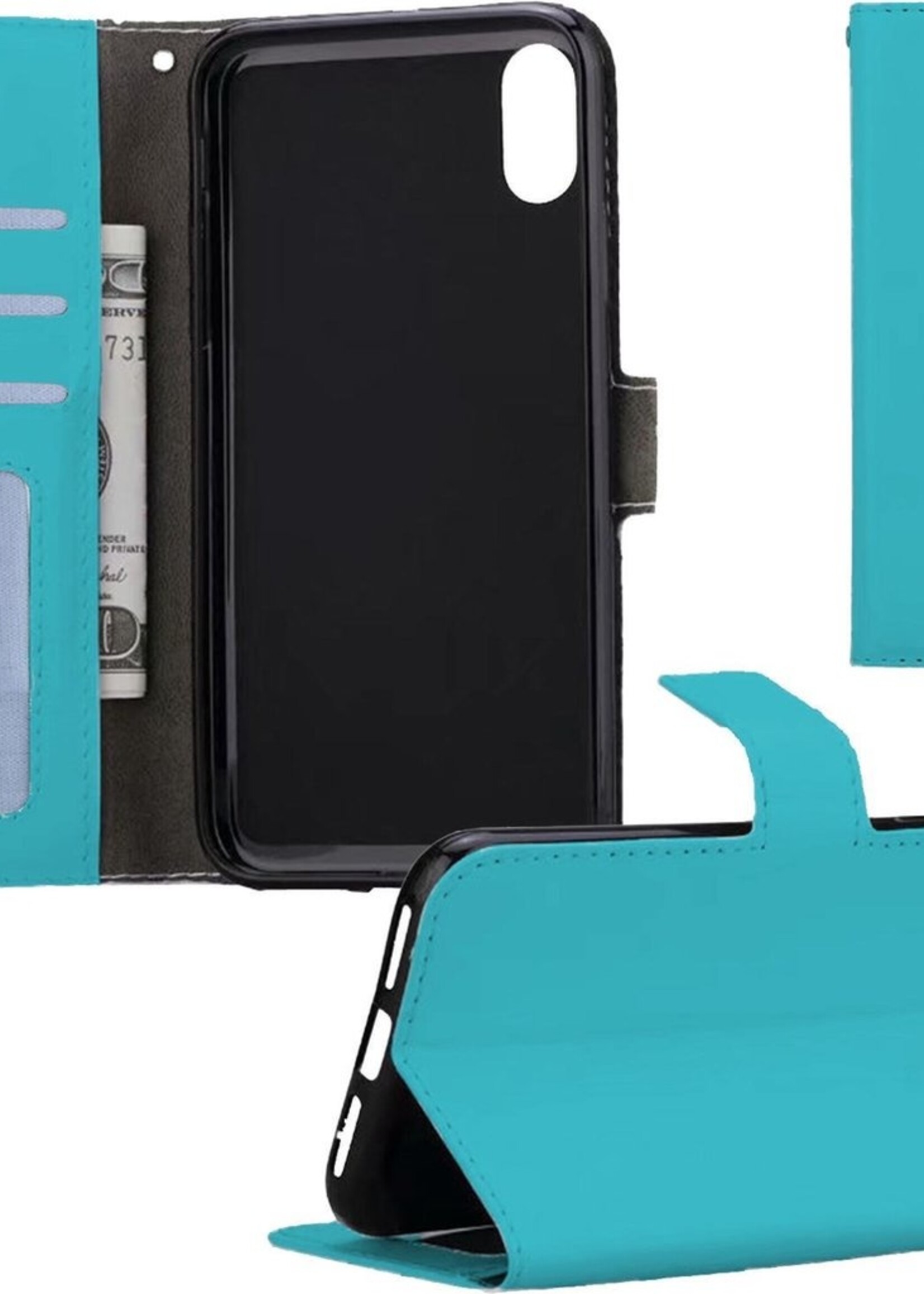 BTH Hoesje Geschikt voor iPhone X Hoesje Book Case Hoes Portemonnee Cover Walletcase - Hoes Geschikt voor iPhone X Hoes Bookcase Hoesje - Turquoise
