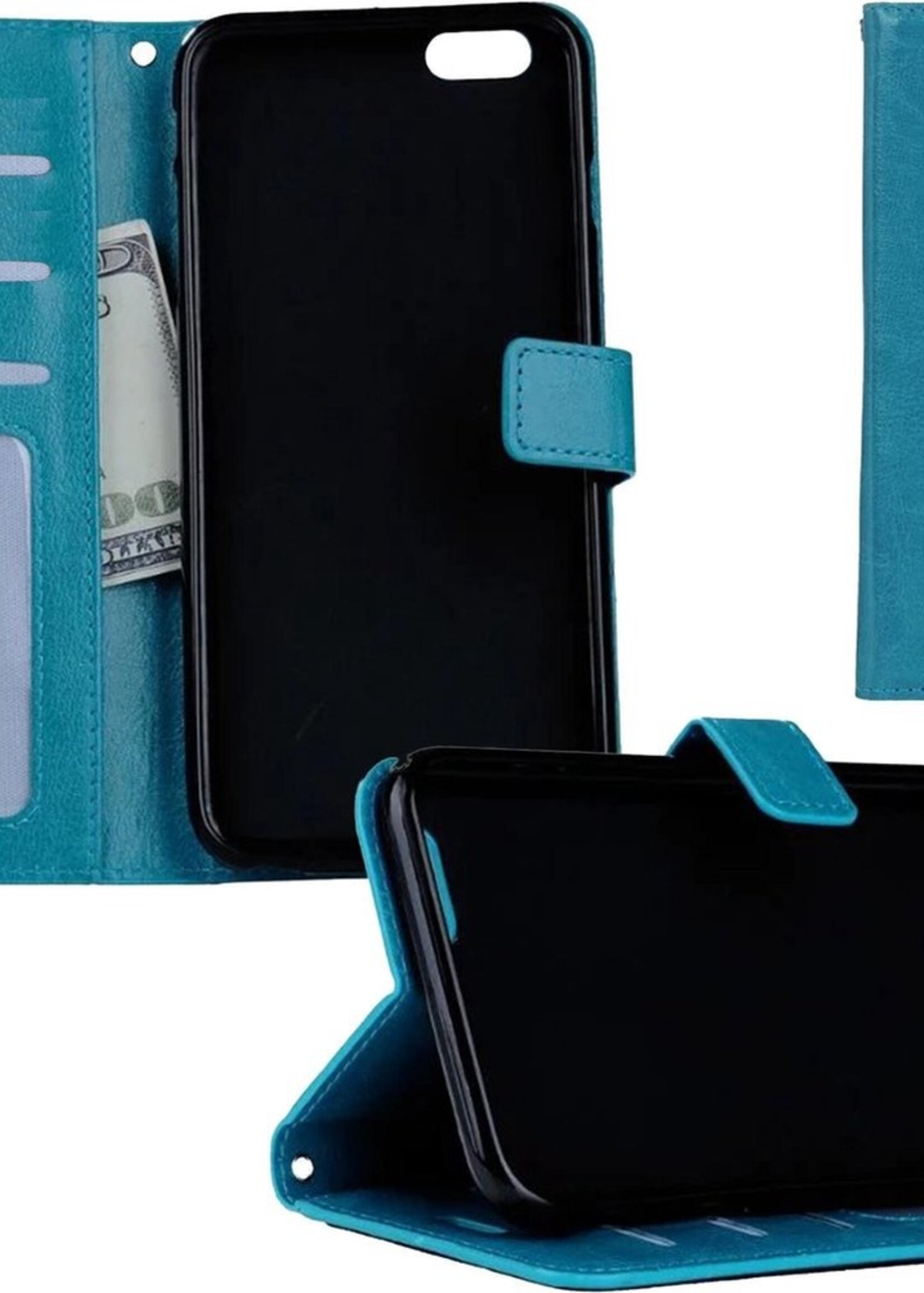 BTH Hoesje Geschikt voor iPhone 6 Hoesje Book Case Hoes Portemonnee Cover Walletcase - Hoes Geschikt voor iPhone 6 Hoes Bookcase Hoesje - Turquoise