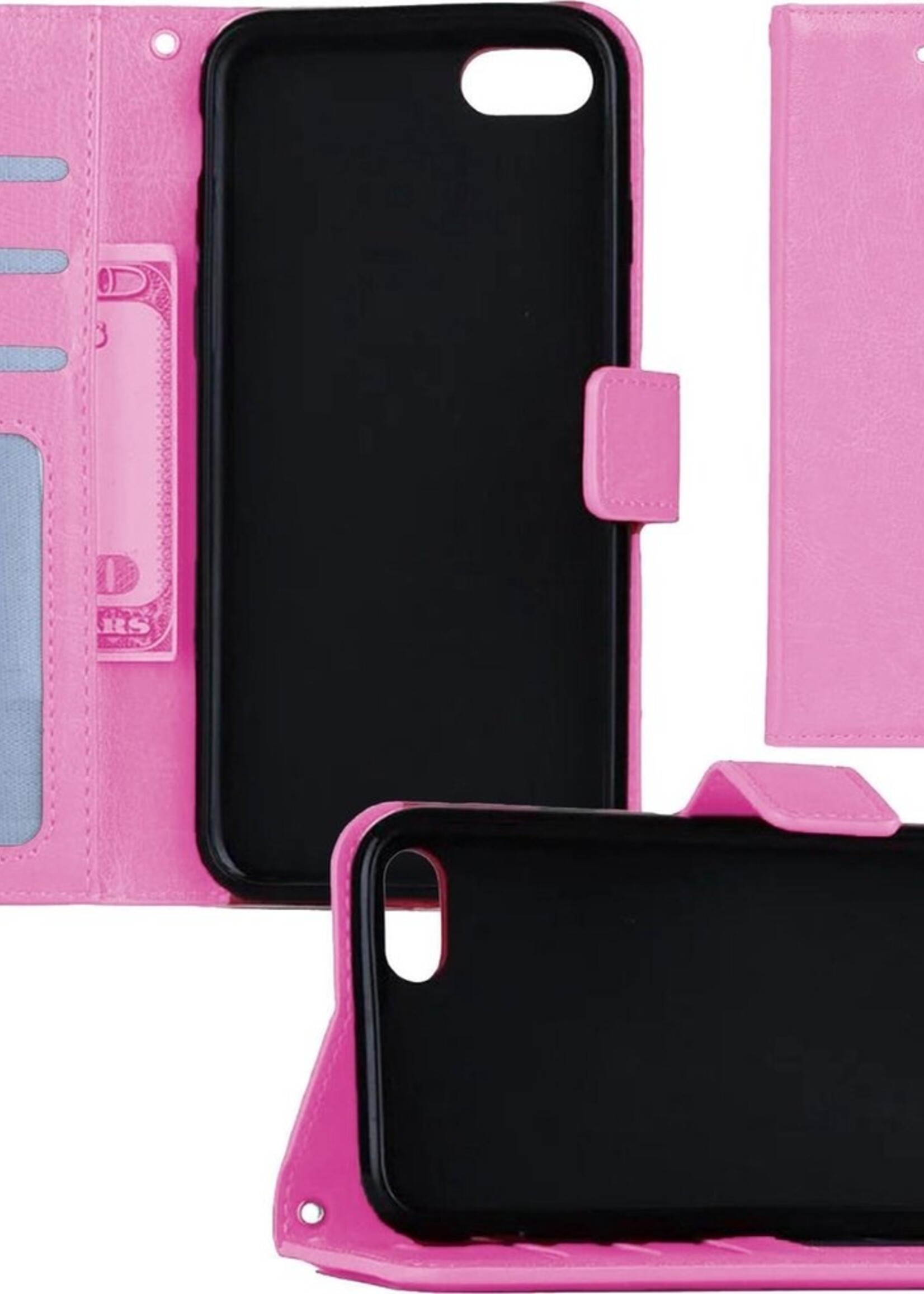 BTH Hoesje Geschikt voor iPhone 7 Hoesje Book Case Hoes Portemonnee Cover Walletcase - Hoes Geschikt voor iPhone 7 Hoes Bookcase Hoesje - Roze