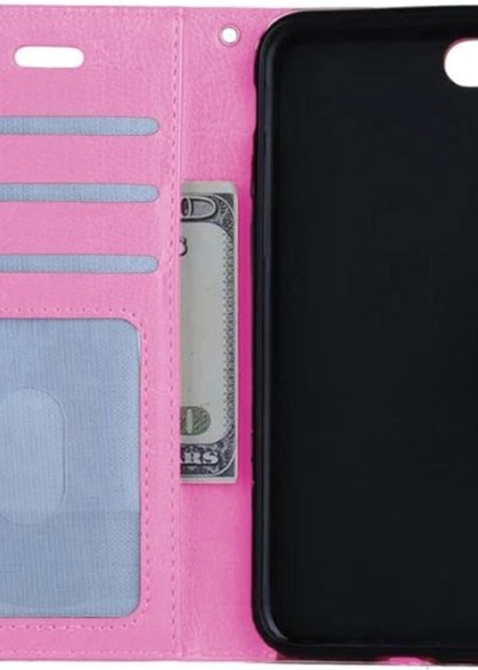 BTH Hoesje Geschikt voor iPhone 7 Hoesje Book Case Hoes Portemonnee Cover Walletcase - Hoes Geschikt voor iPhone 7 Hoes Bookcase Hoesje - Roze