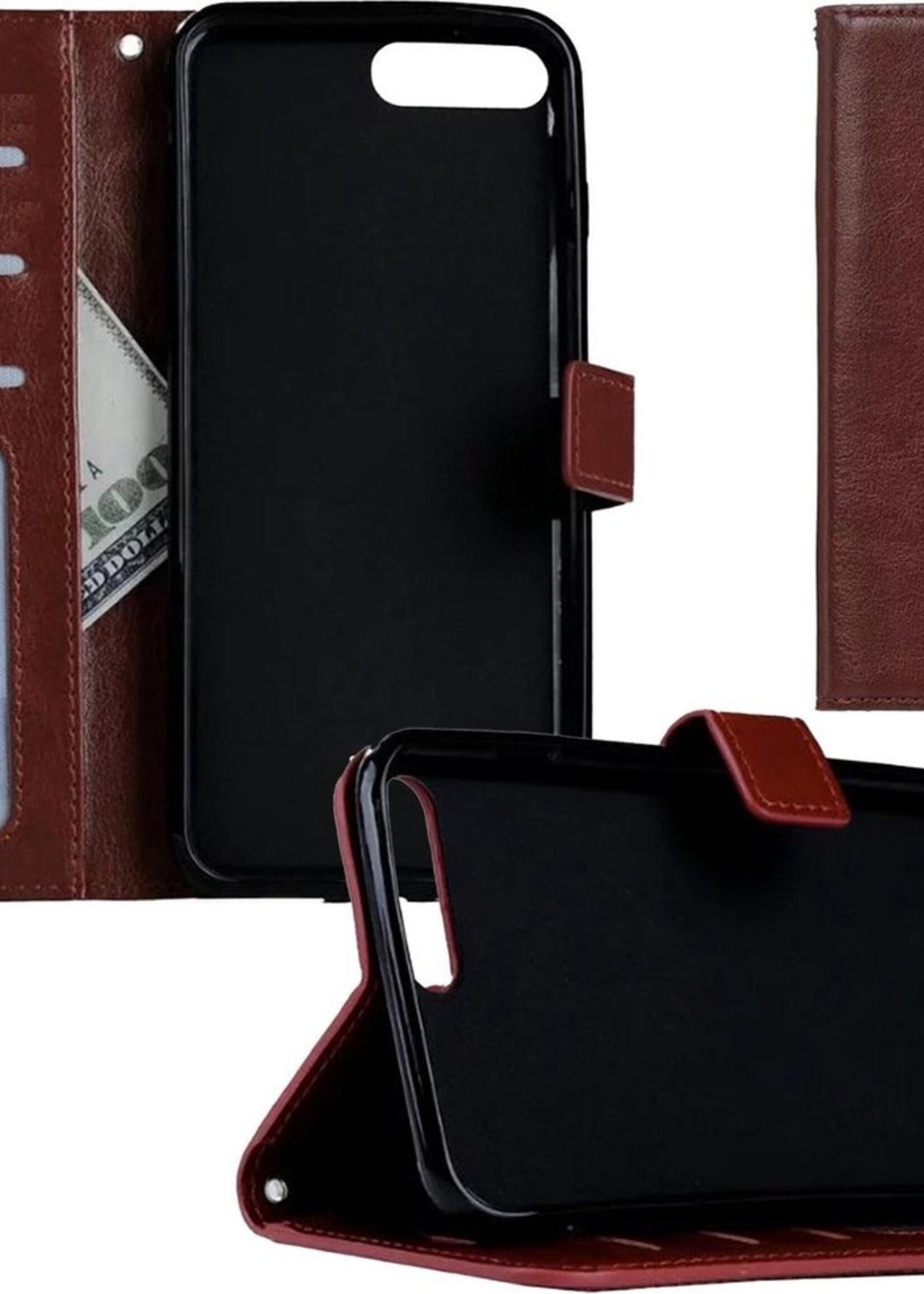 BTH Hoesje Geschikt voor iPhone 7 Hoesje Book Case Hoes Portemonnee Cover Walletcase - Hoes Geschikt voor iPhone 7 Hoes Bookcase Hoesje - Bruin