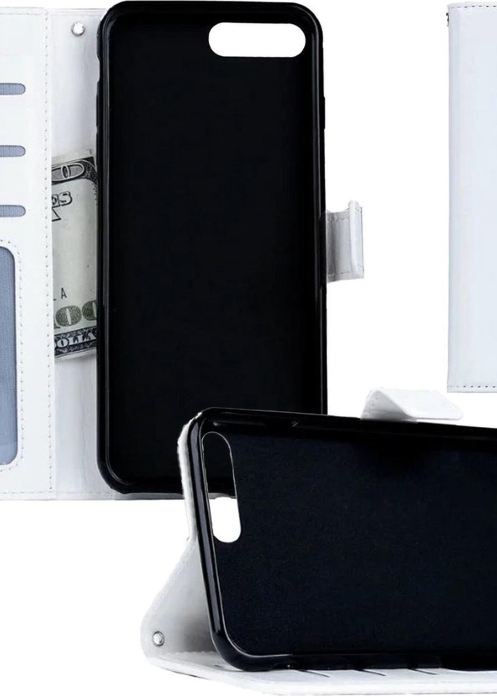 BTH Hoesje Geschikt voor iPhone 7 Hoesje Book Case Hoes Portemonnee Cover Walletcase - Hoes Geschikt voor iPhone 7 Hoes Bookcase Hoesje - Wit