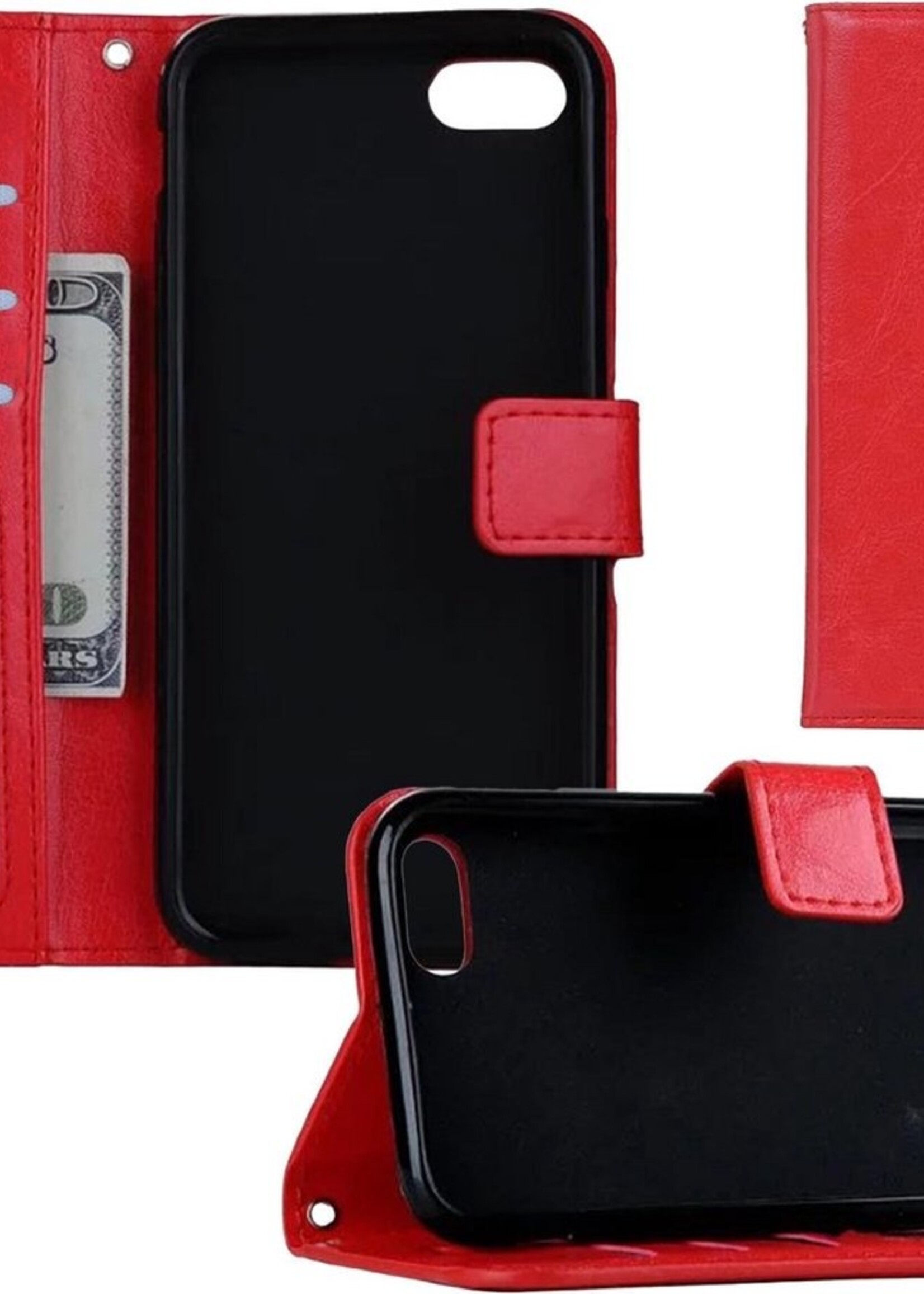 BTH Hoesje Geschikt voor iPhone 8 Hoesje Book Case Hoes Portemonnee Cover Walletcase - Hoes Geschikt voor iPhone 8 Hoes Bookcase Hoesje - Rood