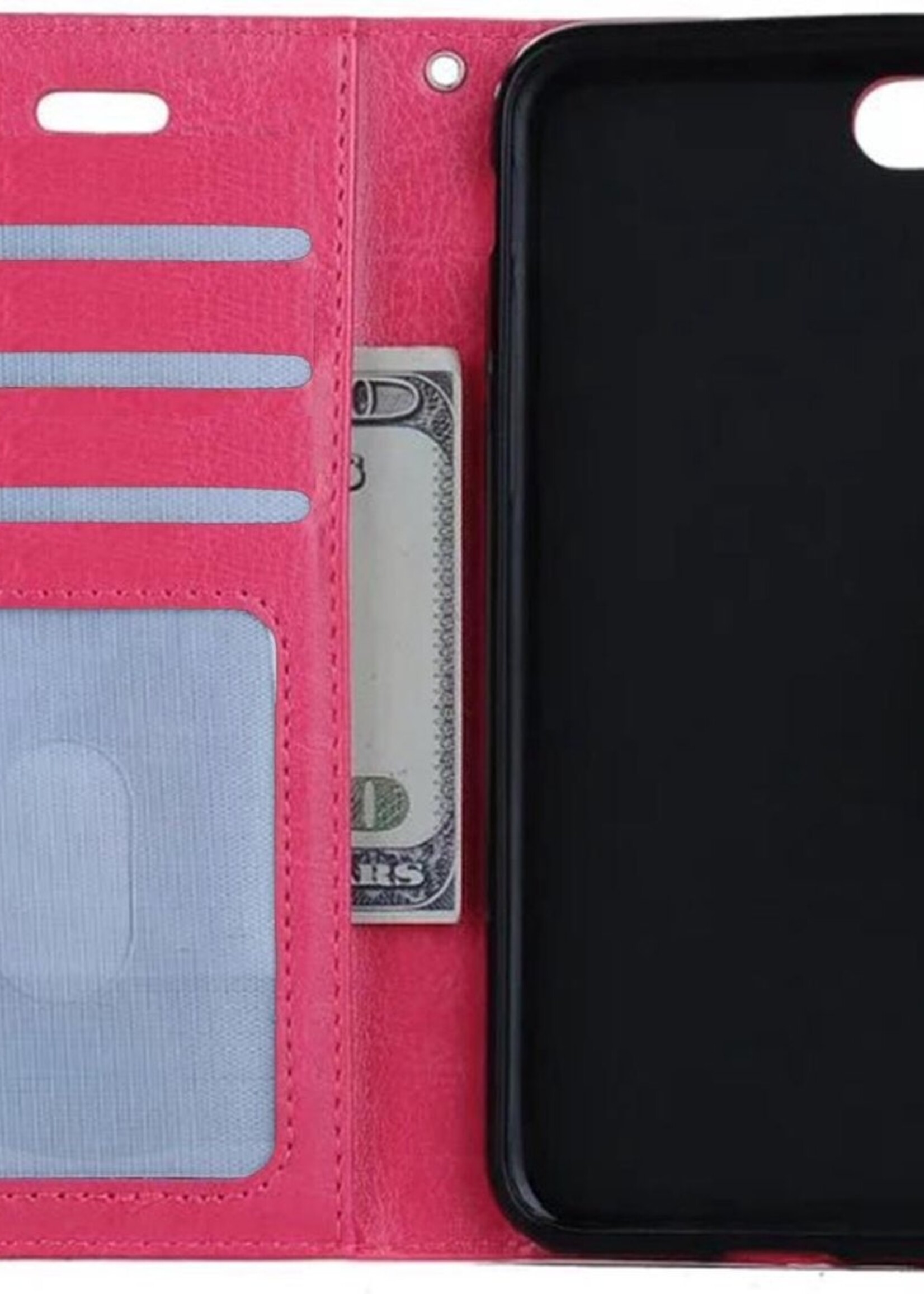 BTH Hoesje Geschikt voor iPhone 8 Hoesje Book Case Hoes Portemonnee Cover Walletcase - Hoes Geschikt voor iPhone 8 Hoes Bookcase Hoesje - Roze