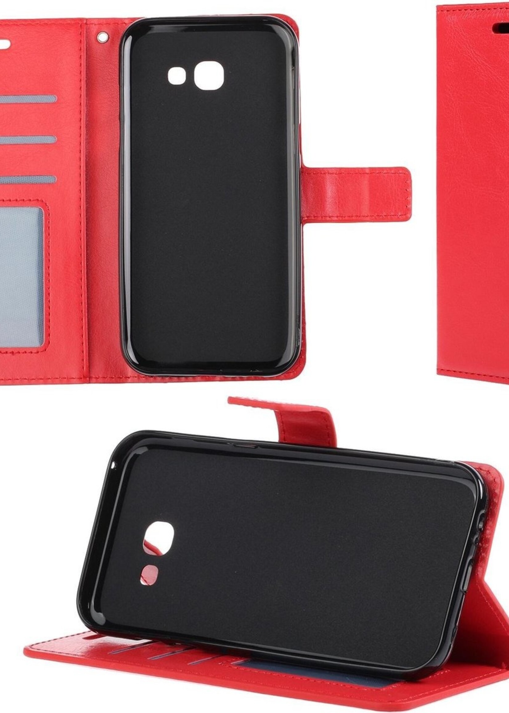 BTH Hoesje Geschikt voor Samsung Galaxy A5 2017 Hoesje Book Case Hoes Portemonnee Cover Walletcase - Hoes Geschikt voor Samsung A5 2017 Hoes Bookcase Hoesje - Rood