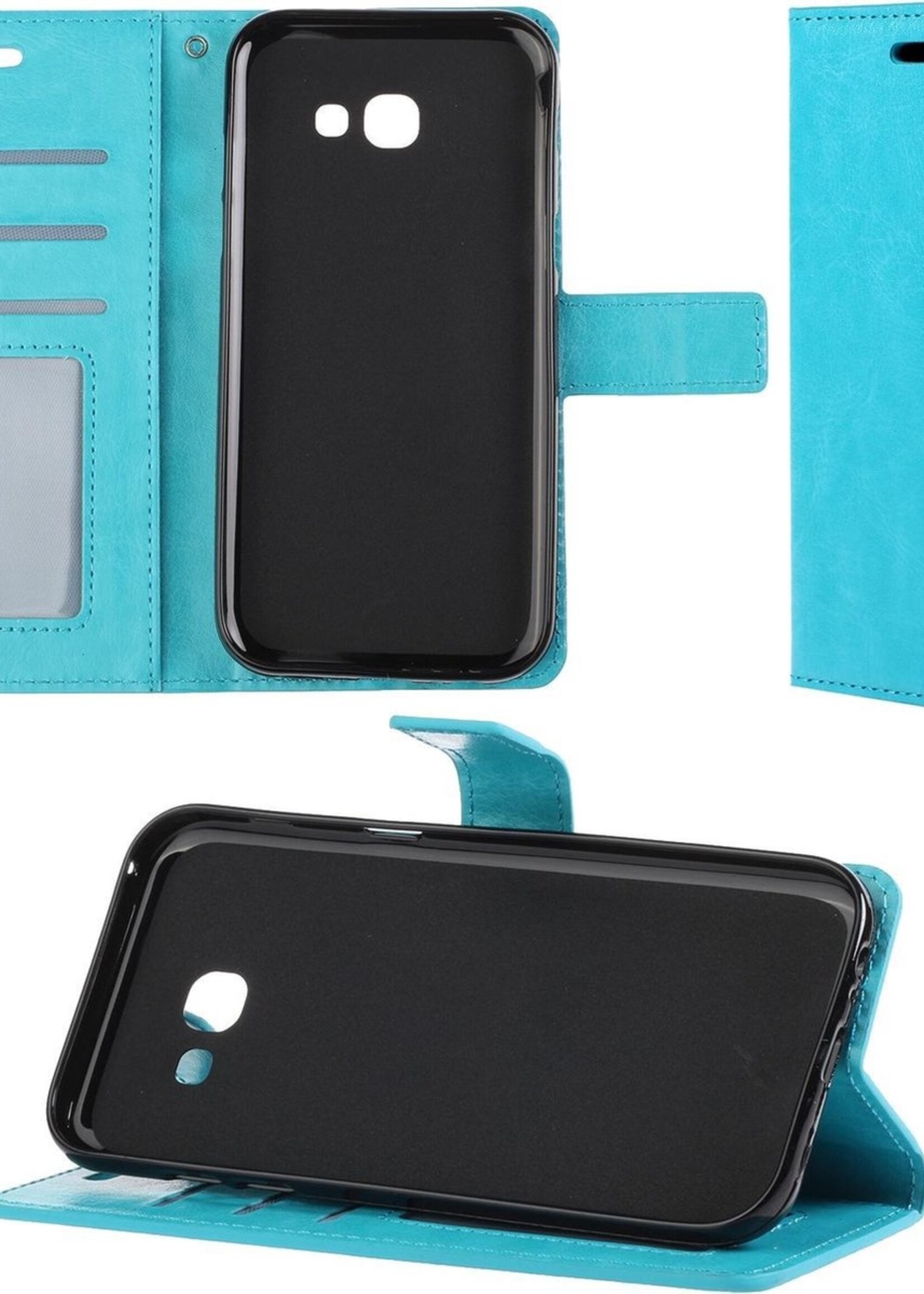 BTH Hoesje Geschikt voor Samsung Galaxy A5 2017 Hoesje Book Case Hoes Portemonnee Cover Walletcase - Hoes Geschikt voor Samsung A5 2017 Hoes Bookcase Hoesje - Turquoise
