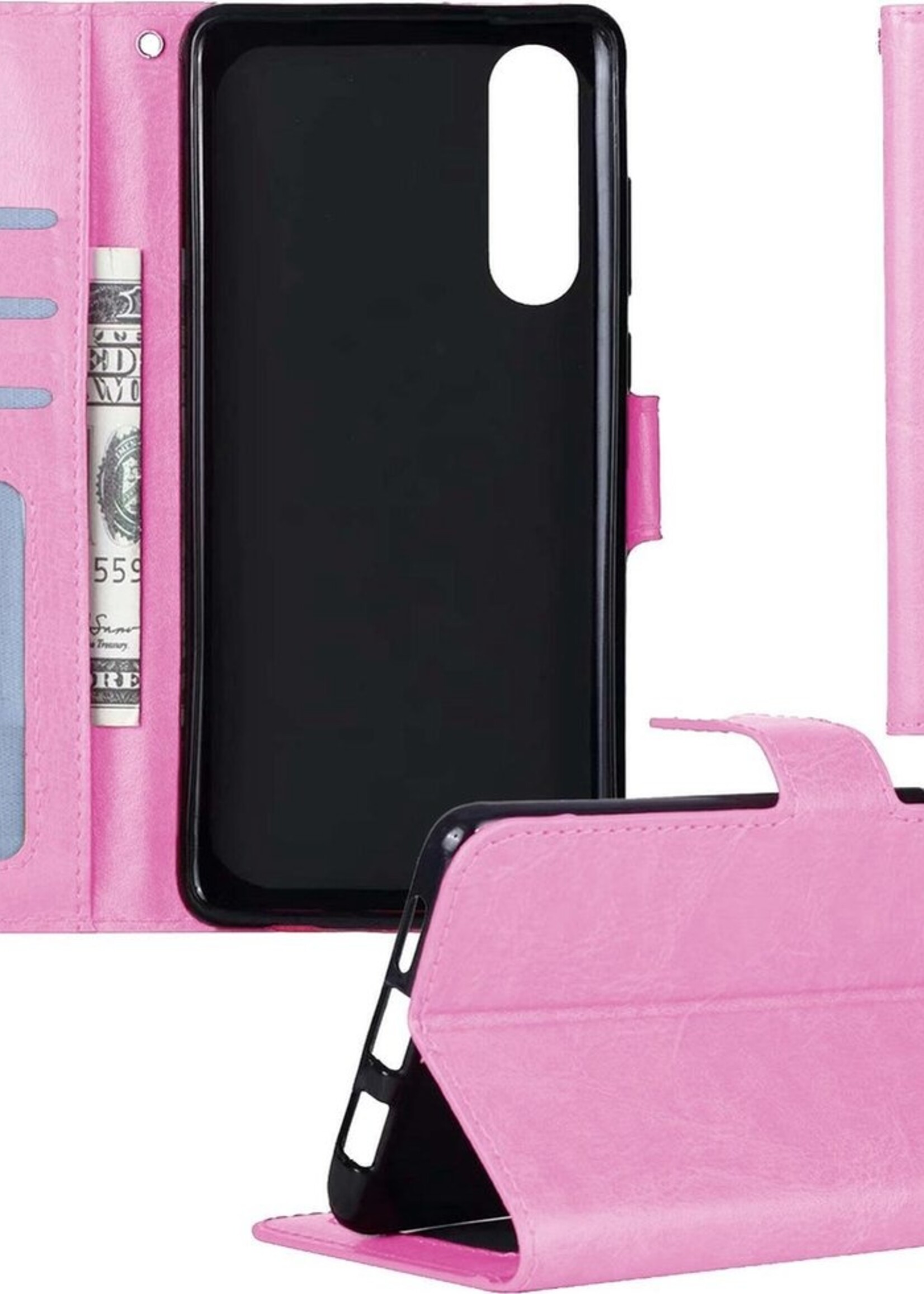 BTH Hoesje Geschikt voor Samsung Galaxy A50 Hoesje Book Case Hoes Portemonnee Cover Walletcase - Hoes Geschikt voor Samsung A50 Hoes Bookcase Hoesje - Roze