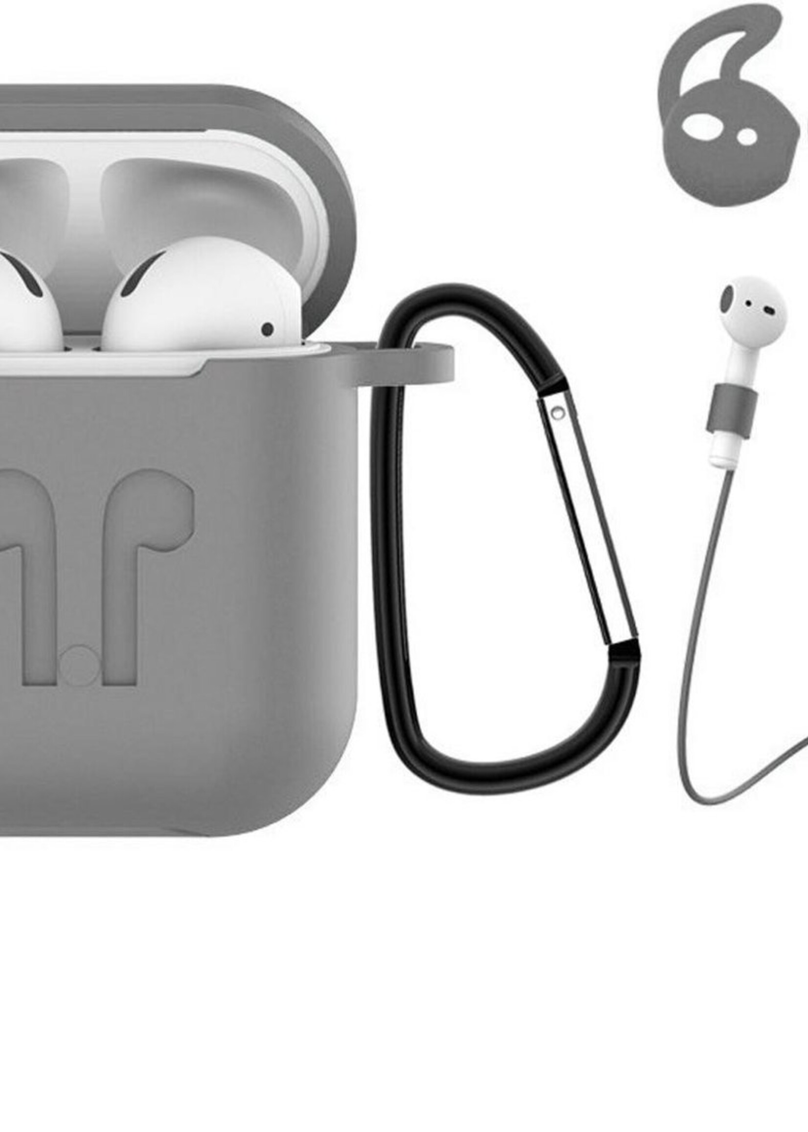 BTH Case Geschikt voor AirPods Hoesje Hoes Siliconen 3-in-1 Met Clip Cover - Hoesje Geschikt voor Apple Airpods 1/2 Siliconen 3-in-1 Met Clip - Grijs