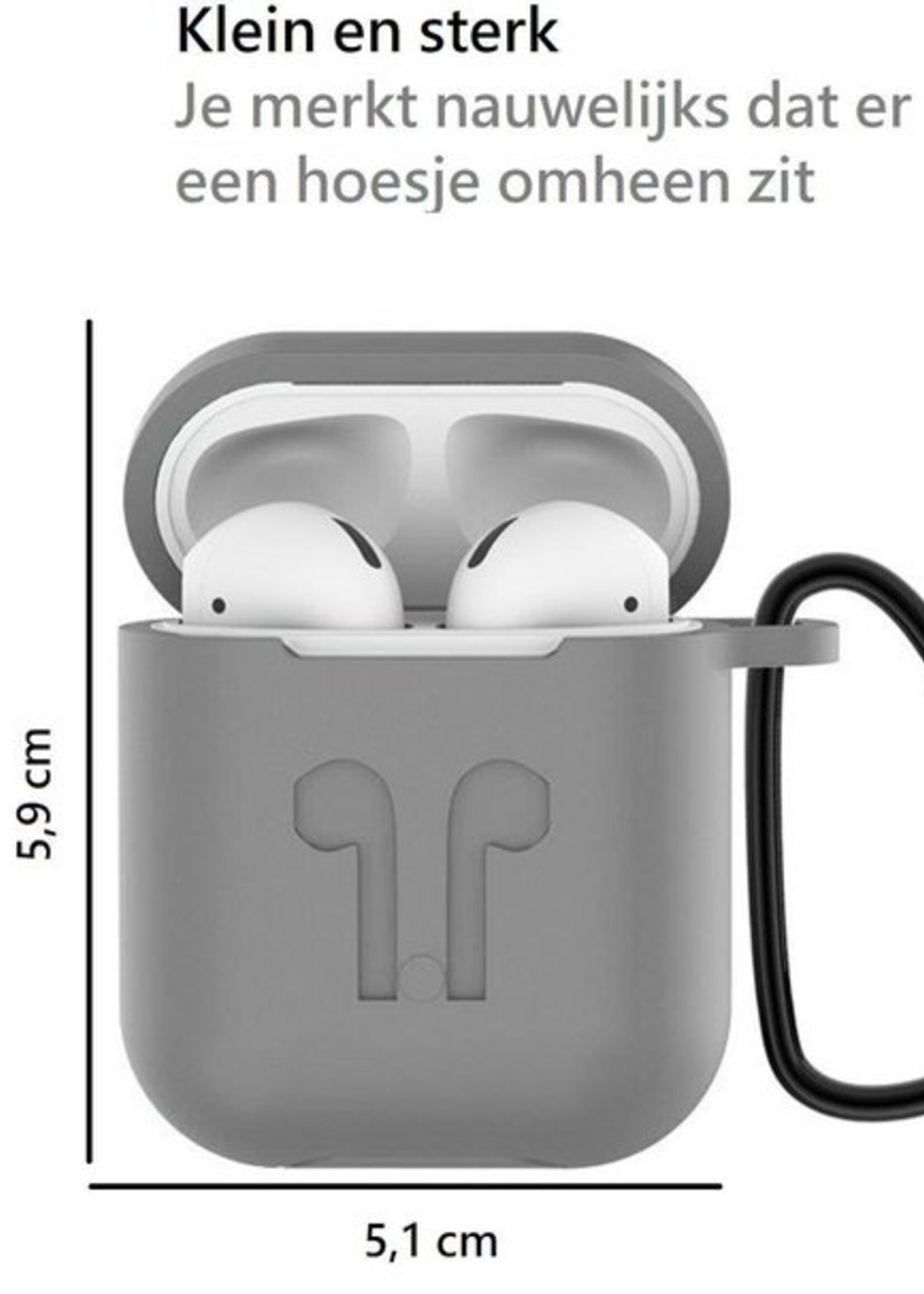 BTH Case Geschikt voor AirPods Hoesje Hoes Siliconen 3-in-1 Met Clip Cover - Hoesje Geschikt voor Apple Airpods 1/2 Siliconen 3-in-1 Met Clip - Grijs