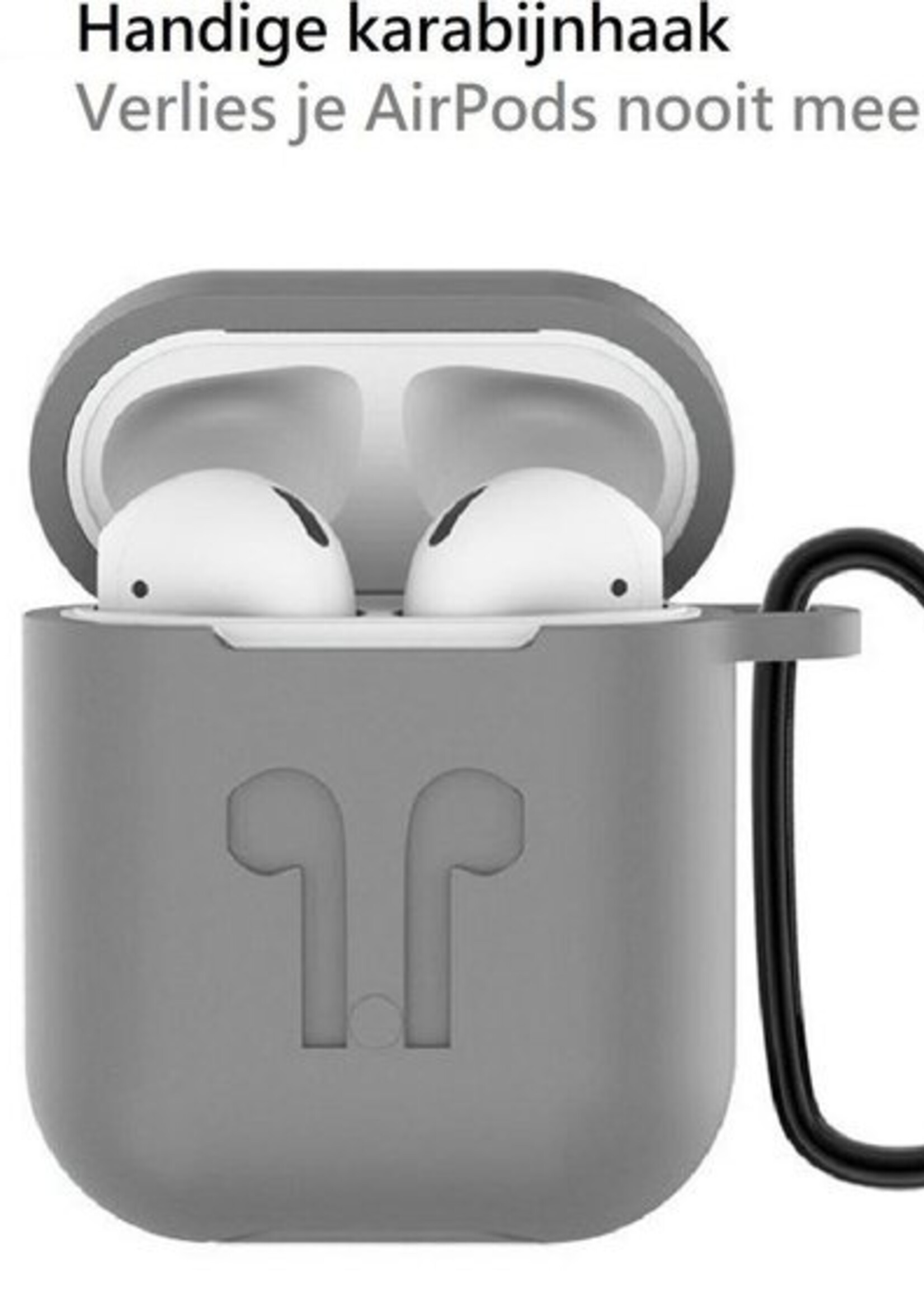 BTH Case Geschikt voor AirPods Hoesje Hoes Siliconen 3-in-1 Met Clip Cover - Hoesje Geschikt voor Apple Airpods 1/2 Siliconen 3-in-1 Met Clip - Grijs