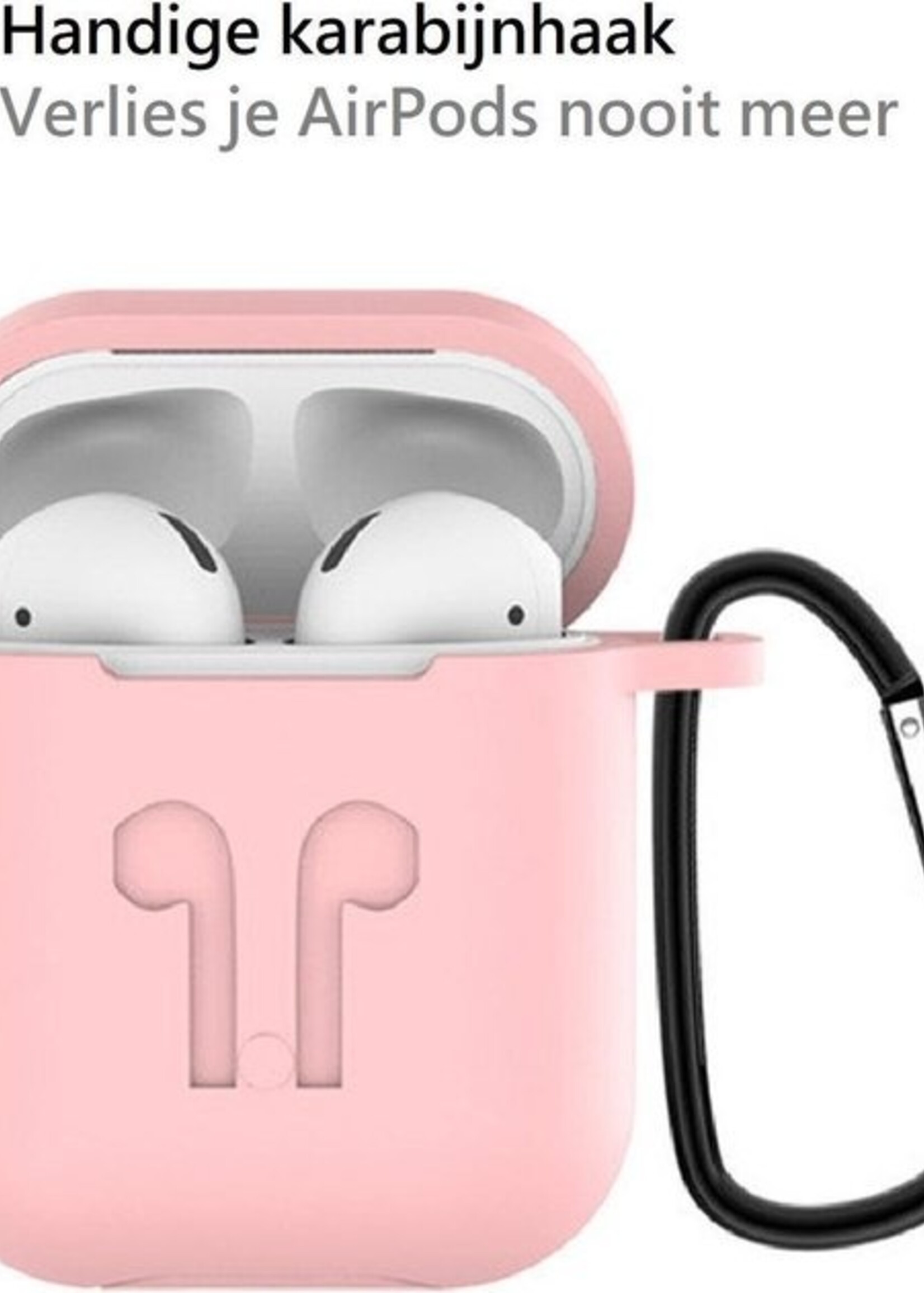 BTH Case Geschikt voor AirPods Hoesje Hoes Siliconen 3-in-1 Met Clip Cover - Hoesje Geschikt voor Apple Airpods 1/2 Siliconen 3-in-1 Met Clip - Roze