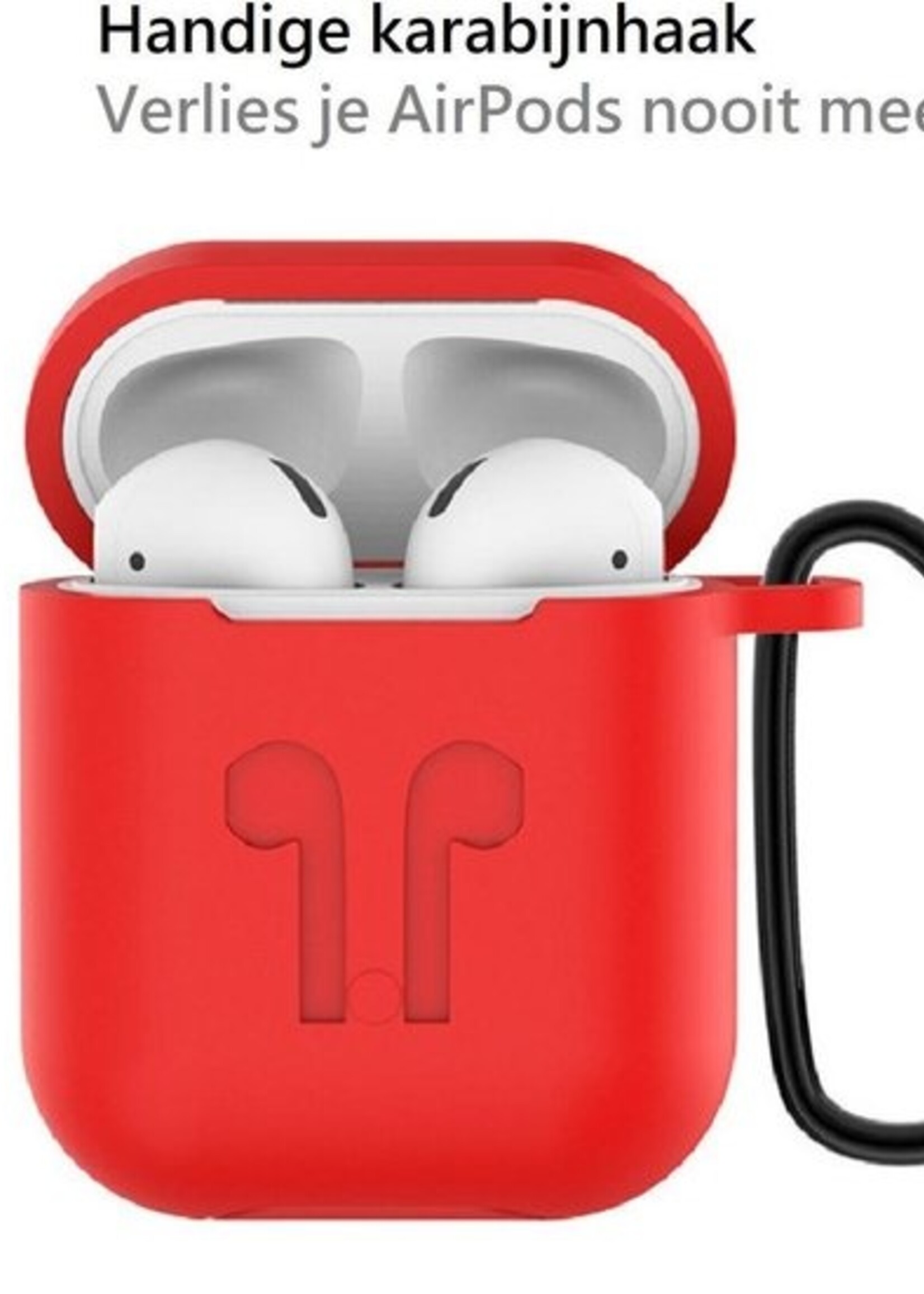 BTH Case Geschikt voor AirPods Hoesje Hoes Siliconen 3-in-1 Met Clip Cover - Hoesje Geschikt voor Apple Airpods 1/2 Siliconen 3-in-1 Met Clip - Rood