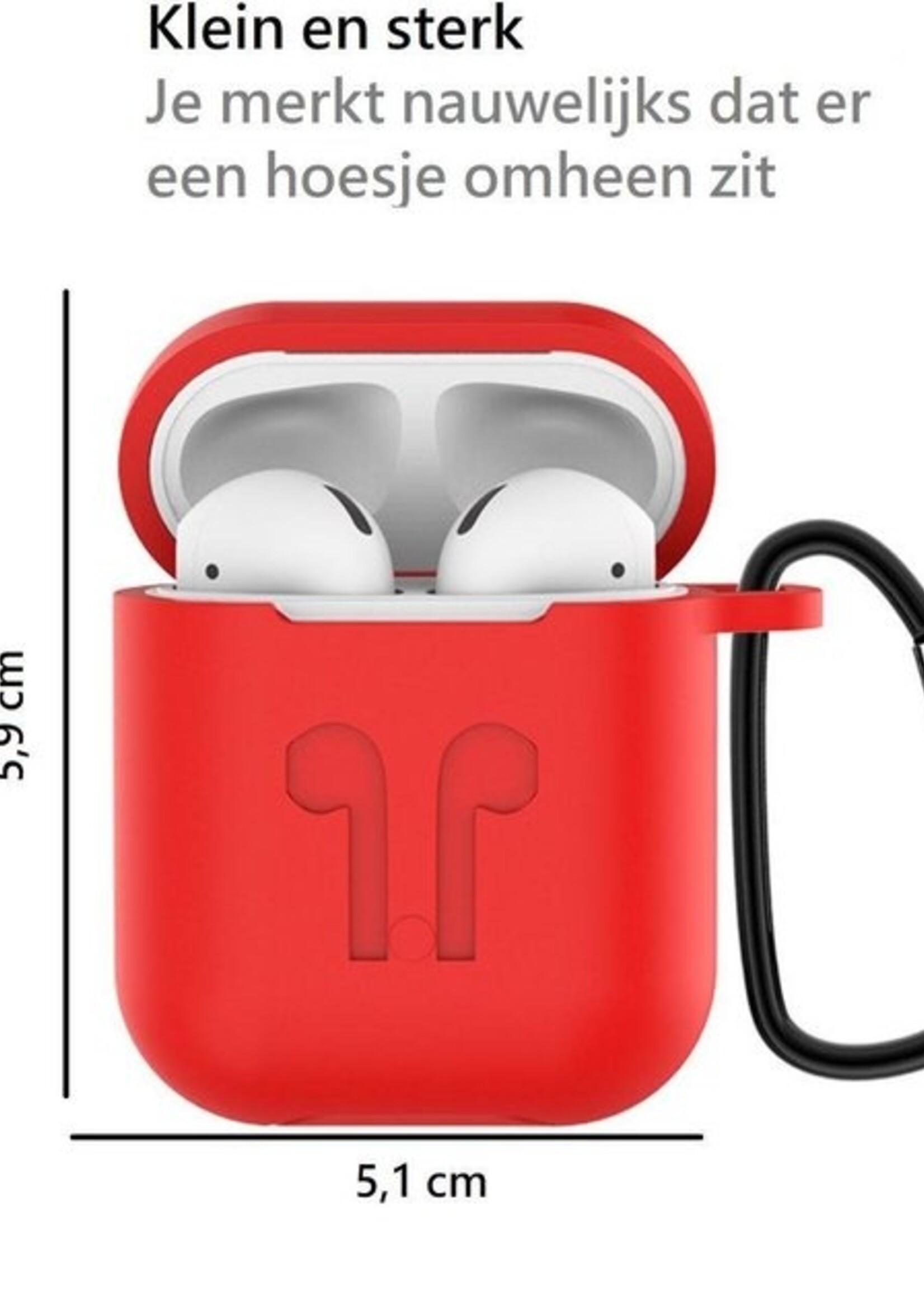 BTH Case Geschikt voor AirPods Hoesje Hoes Siliconen 3-in-1 Met Clip Cover - Hoesje Geschikt voor Apple Airpods 1/2 Siliconen 3-in-1 Met Clip - Rood