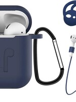 BTH BTH 3-in-1 Siliconen Bescherm Hoes voor Apple AirPods Case Hoesje - Donker Blauw