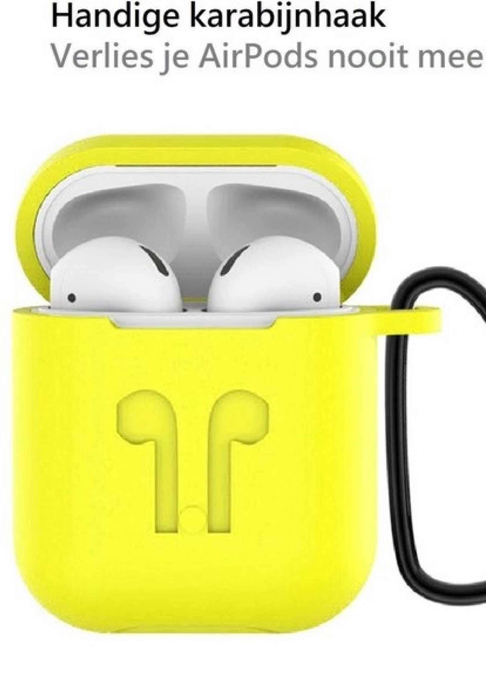 BTH Case Geschikt voor AirPods Hoesje Hoes Siliconen 3-in-1 Met Clip Cover - Hoesje Geschikt voor Apple Airpods 1/2 Siliconen 3-in-1 Met Clip - Geel