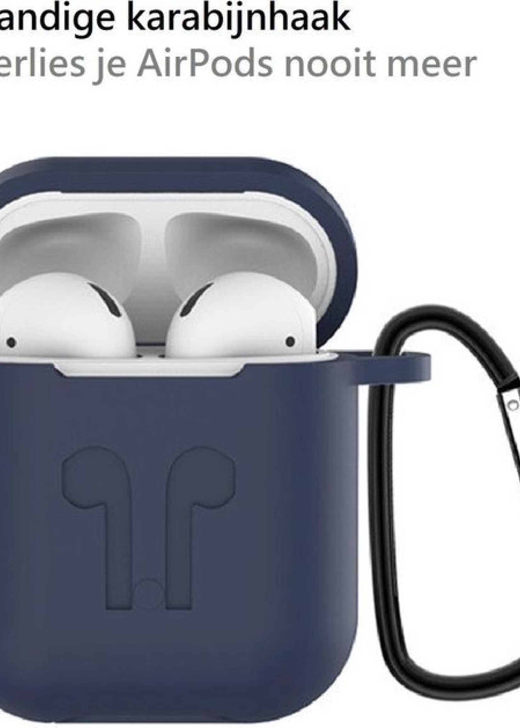 BTH Case Geschikt voor AirPods 1 Hoesje Hoes Siliconen 3-in-1 Met Clip Cover - Hoesje Geschikt voor Apple Airpods 1 Siliconen 3-in-1 Met Clip - Blauw