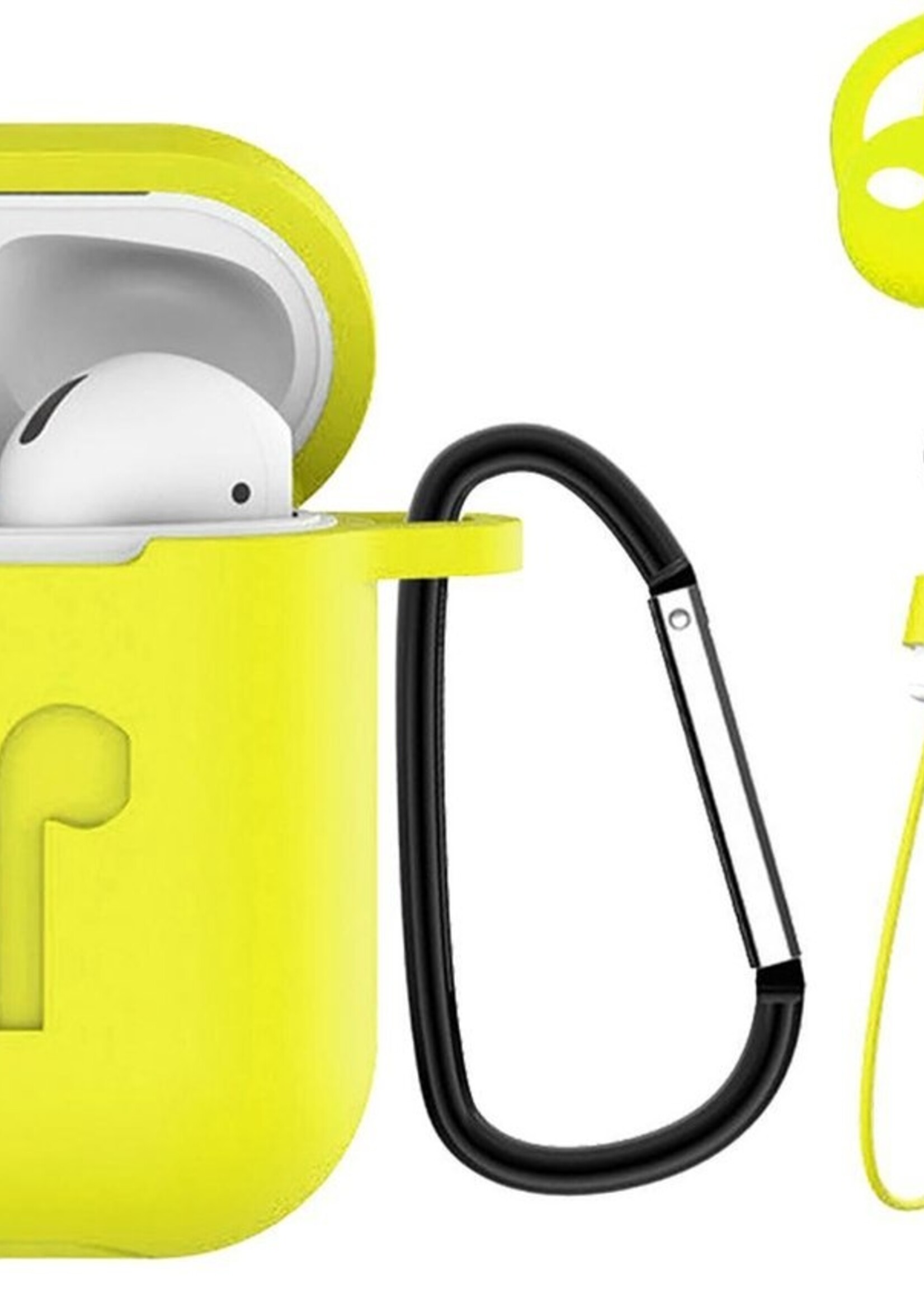 BTH Case Geschikt voor AirPods 2 Hoesje Hoes Siliconen 3-in-1 Met Clip Cover - Hoesje Geschikt voor Apple Airpods 2 Siliconen 3-in-1 Met Clip - Geel