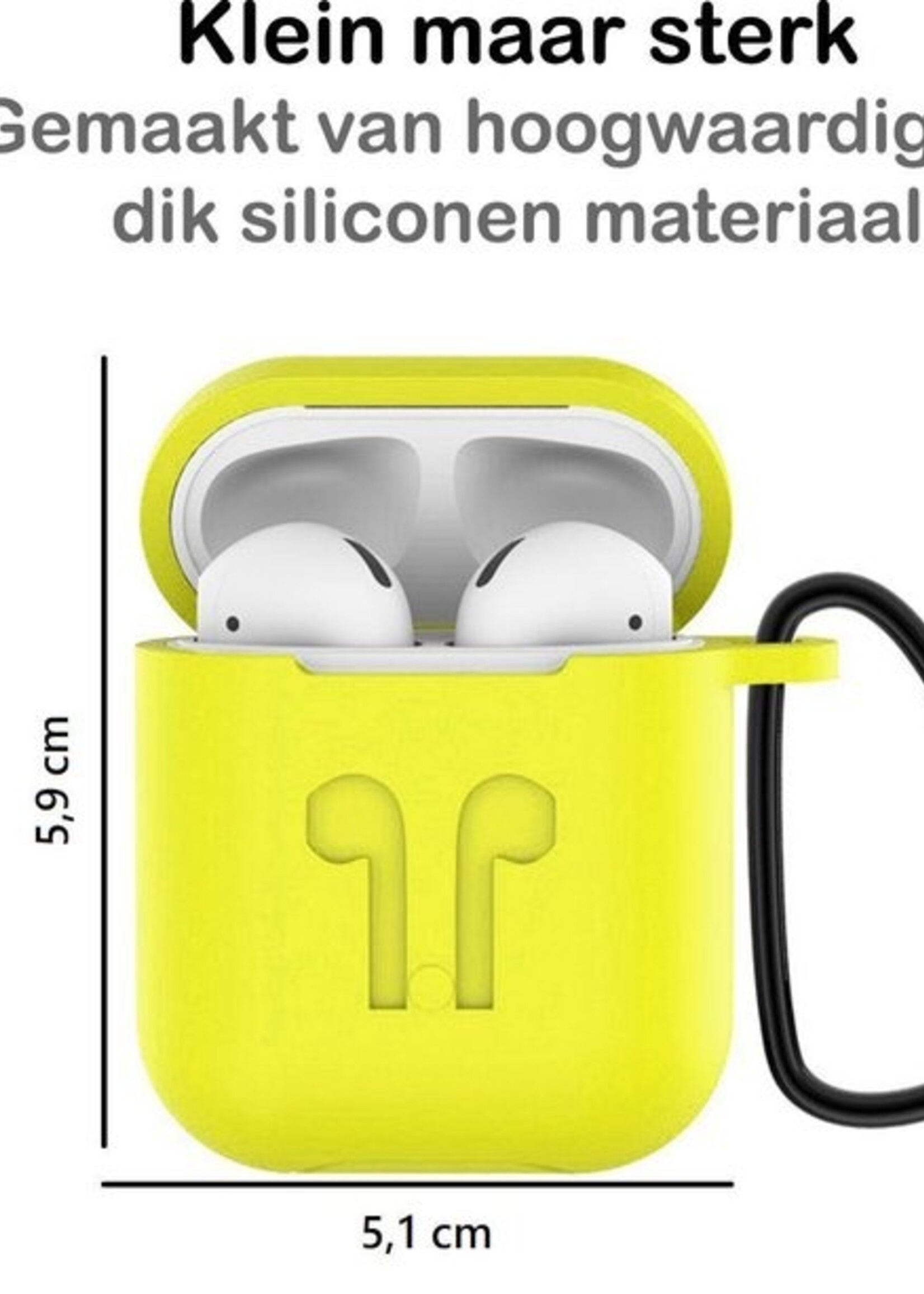BTH Case Geschikt voor AirPods 2 Hoesje Hoes Siliconen 3-in-1 Met Clip Cover - Hoesje Geschikt voor Apple Airpods 2 Siliconen 3-in-1 Met Clip - Geel