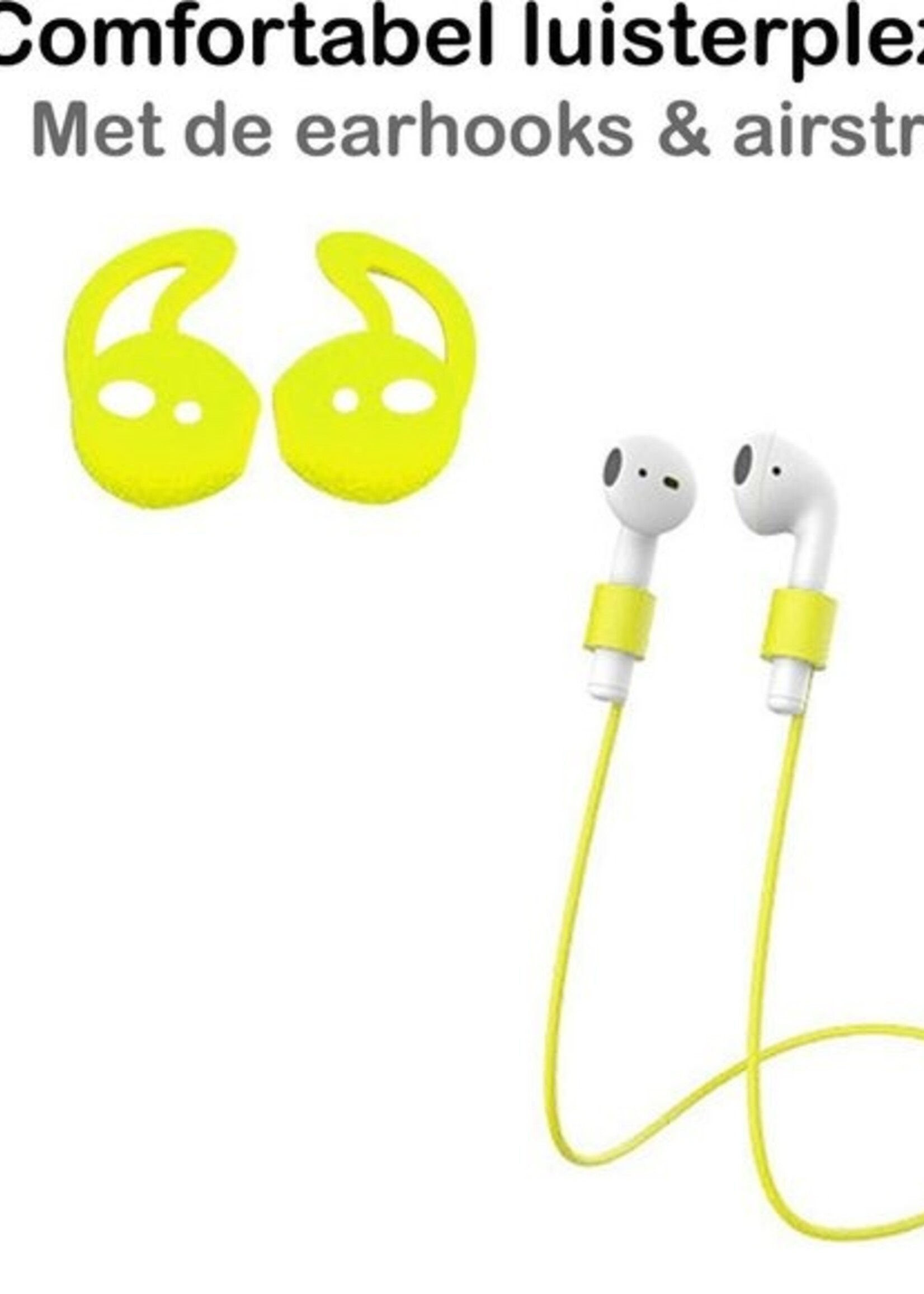 BTH Case Geschikt voor AirPods 2 Hoesje Hoes Siliconen 3-in-1 Met Clip Cover - Hoesje Geschikt voor Apple Airpods 2 Siliconen 3-in-1 Met Clip - Geel