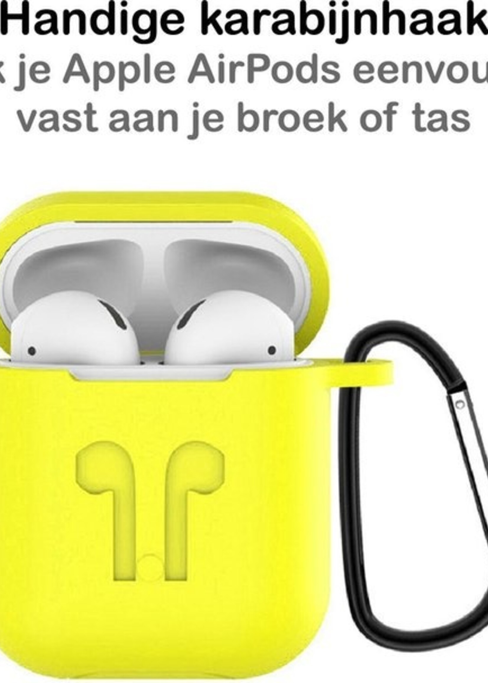 BTH Case Geschikt voor AirPods 2 Hoesje Hoes Siliconen 3-in-1 Met Clip Cover - Hoesje Geschikt voor Apple Airpods 2 Siliconen 3-in-1 Met Clip - Geel
