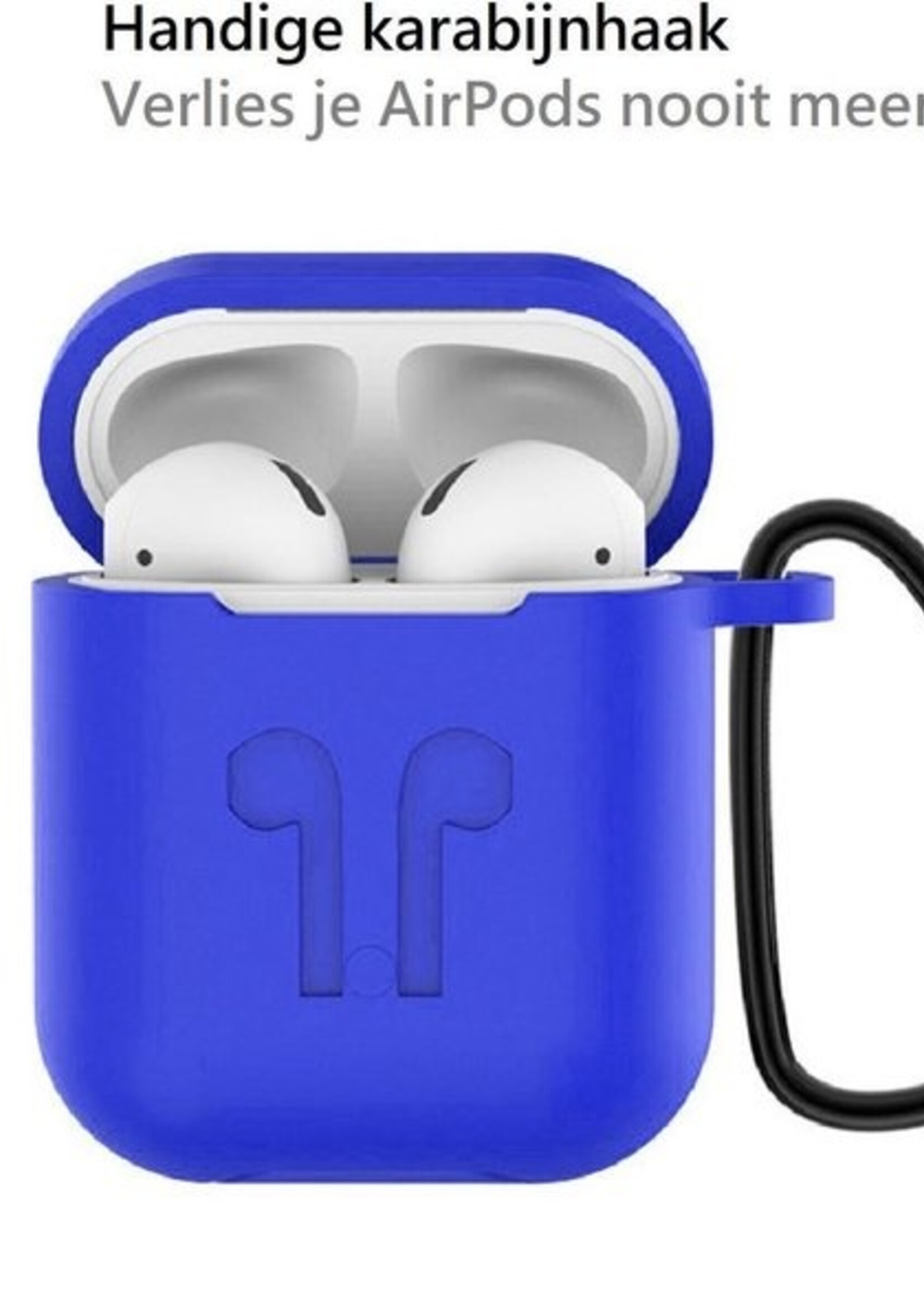 BTH Case Geschikt voor AirPods 1 Hoesje Hoes Siliconen 3-in-1 Met Clip Cover - Hoesje Geschikt voor Apple Airpods 1 Siliconen 3-in-1 Met Clip - Blauw