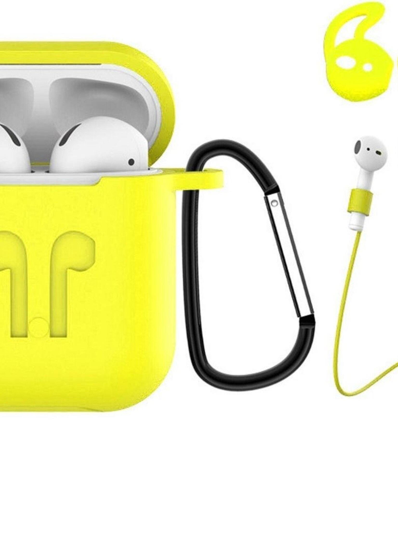 BTH Case Geschikt voor AirPods 2 Hoesje Hoes Siliconen 3-in-1 Met Clip Cover - Hoesje Geschikt voor Apple Airpods 2 Siliconen 3-in-1 Met Clip - Geel