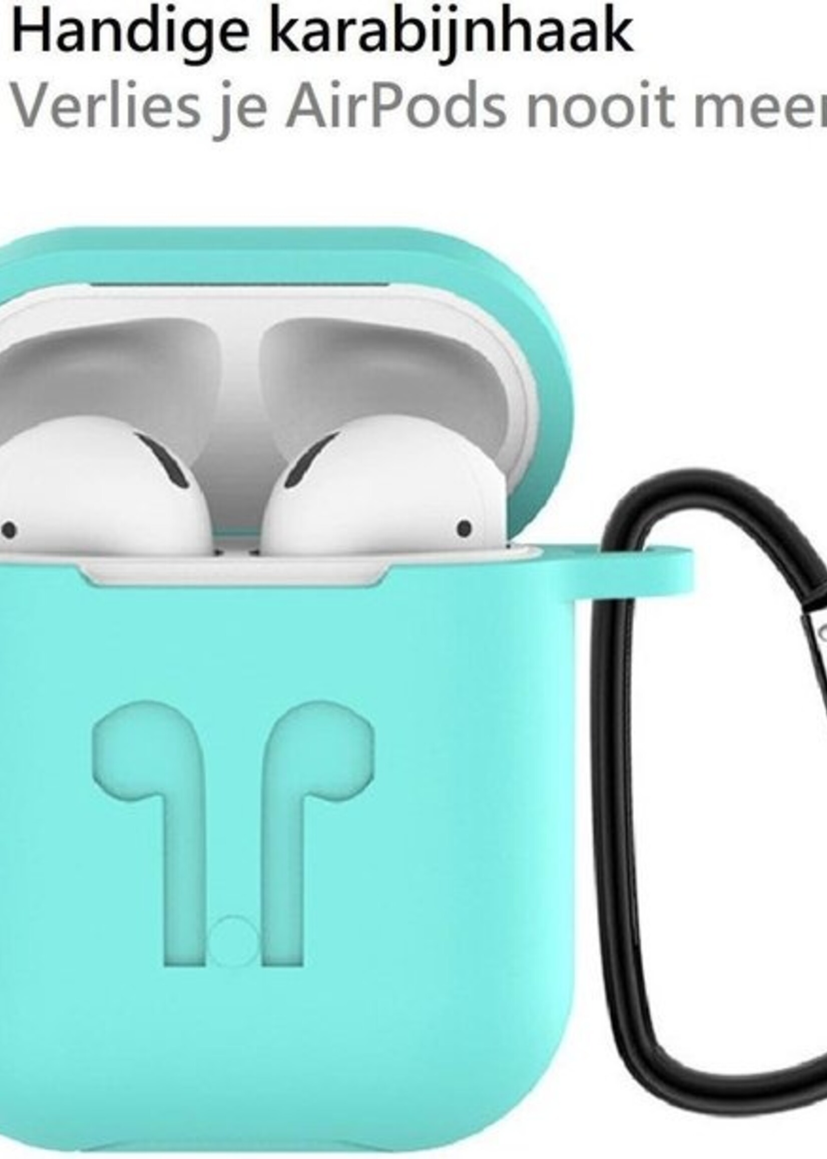 BTH Case Geschikt voor AirPods 2 Hoesje Hoes Siliconen 3-in-1 Met Clip Cover - Hoesje Geschikt voor Apple Airpods 2 Siliconen 3-in-1 Met Clip - Turquoise