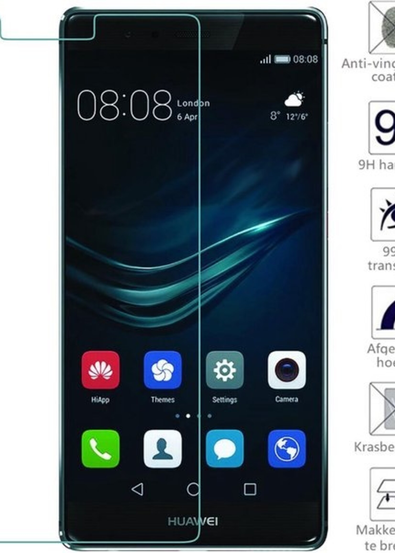 BTH Screenprotector Geschikt voor Huawei P9 Screenprotector Glas Gehard Tempered Glass - Screenprotector Geschikt voor Huawei P9 Screen Protector Screen Cover - 2 PACK