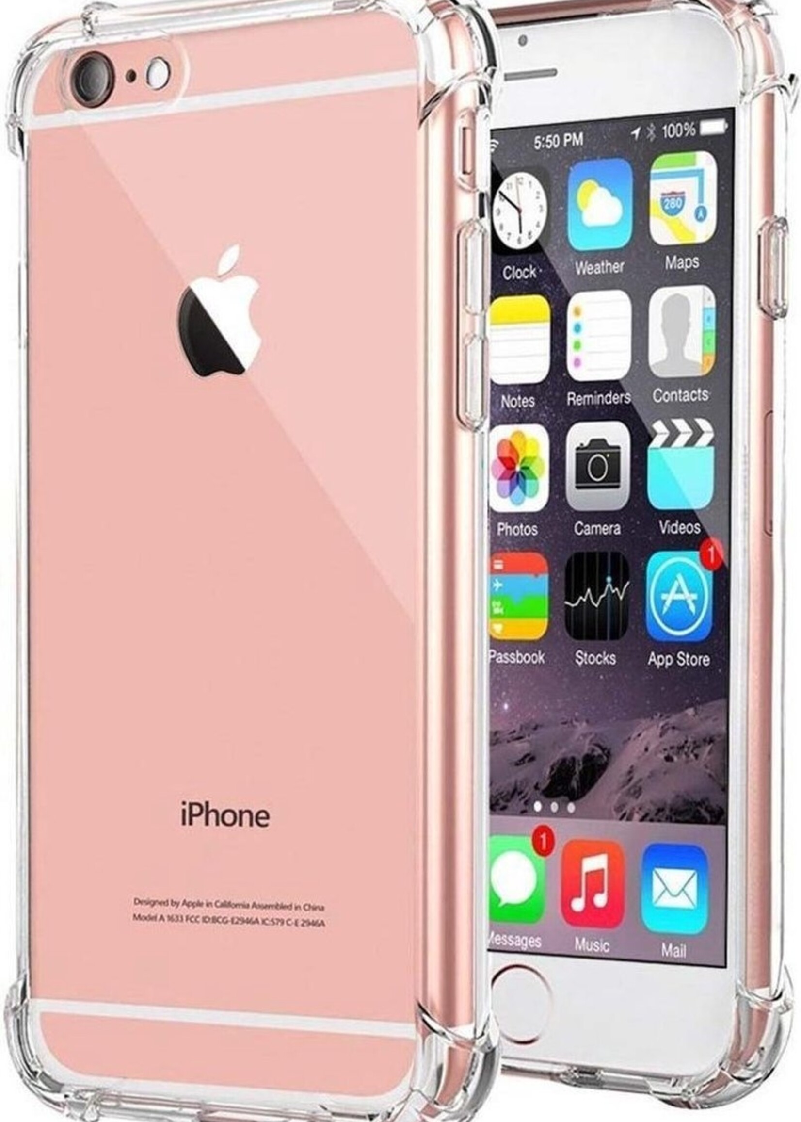 BTH Hoesje Geschikt voor iPhone 6 Hoesje Siliconen Shock Proof Case Hoes - Hoes Geschikt voor iPhone 6 Hoes Cover Case Shockproof - Transparant