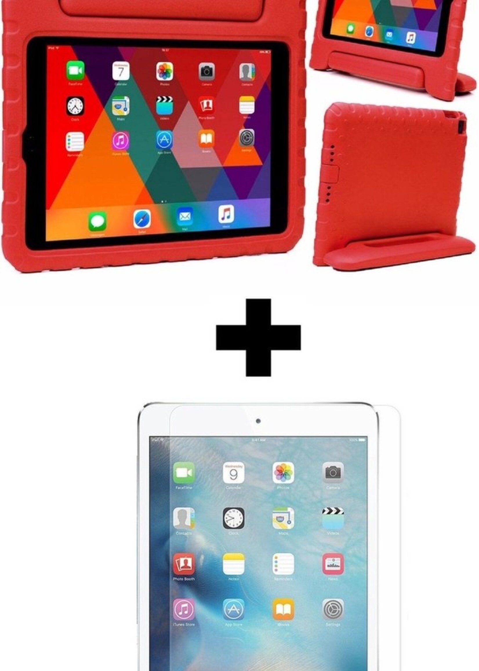 BTH Kinderhoes Geschikt voor iPad 2017/2018 Hoes Kinder Hoesje Kids Case Cover Kidsproof Met Screenprotector - Hoesje Geschikt voor iPad 5/6 Hoesje Kinder Hoes - Rood