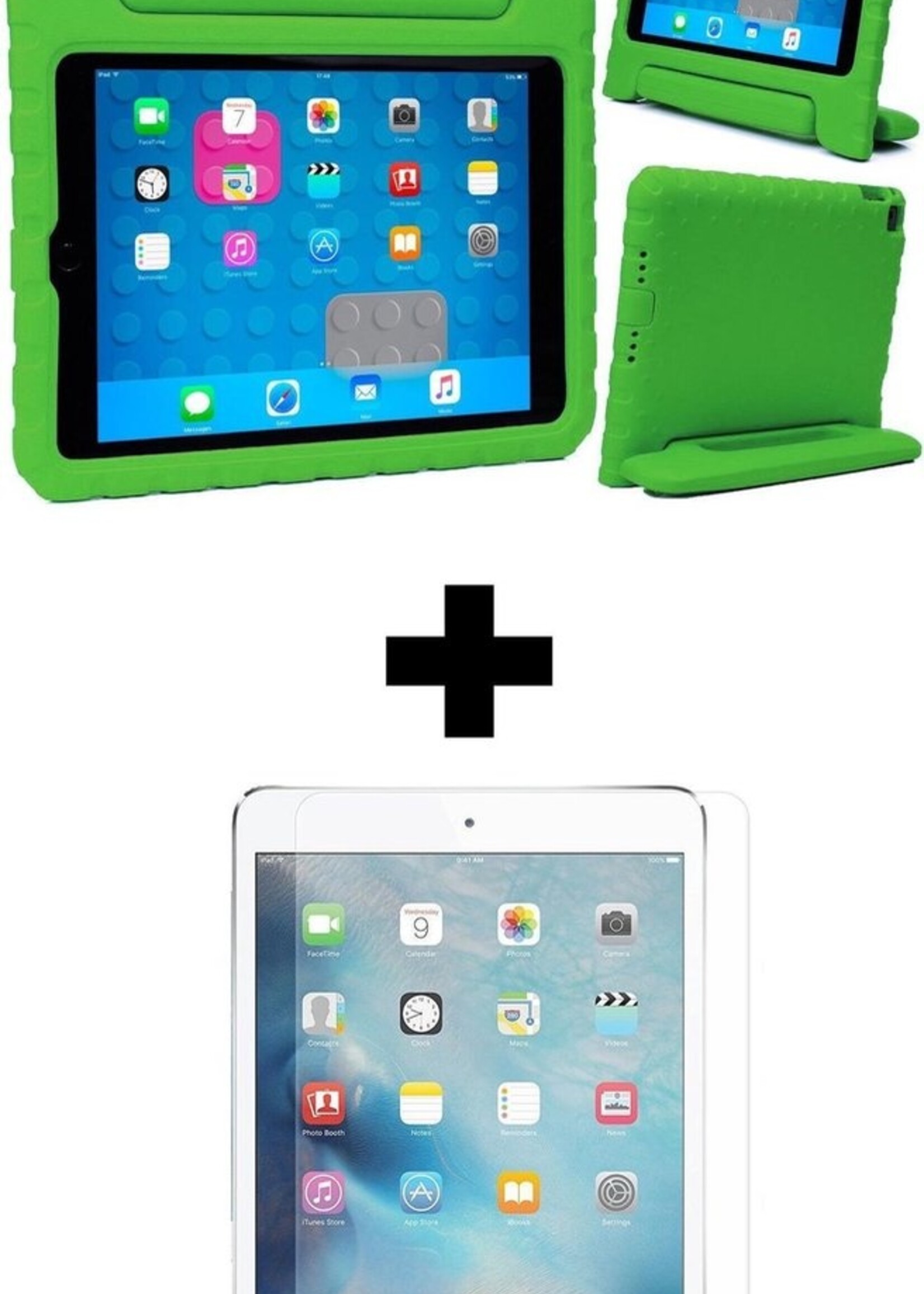 BTH Kinderhoes Geschikt voor iPad Air 1 Hoes Kinder Hoesje Kids Case Cover Kidsproof Met Screenprotector - Hoesje Geschikt voor iPad 6 Hoesje Kinder Hoes - Groen
