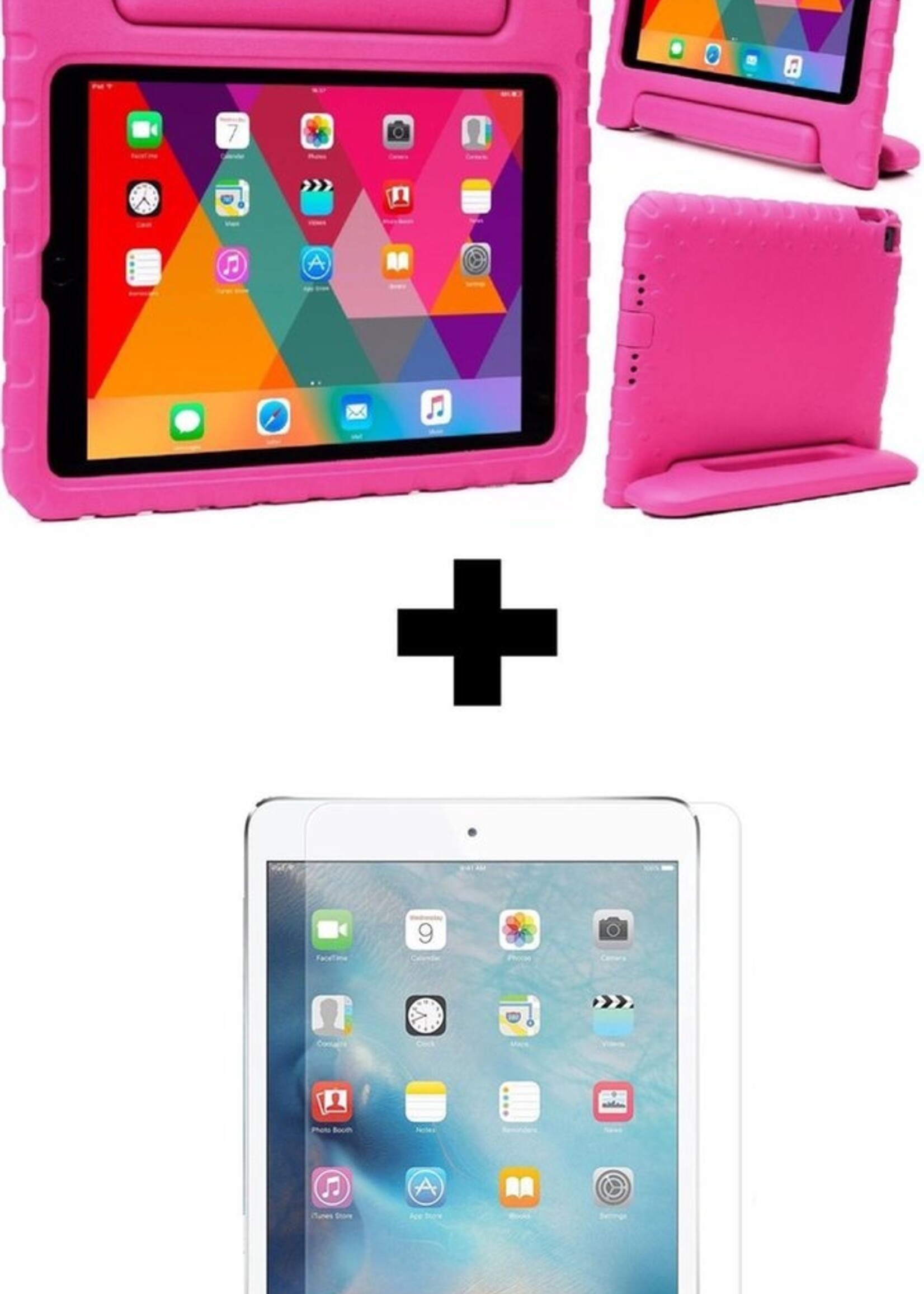 BTH Kinderhoes Geschikt voor iPad Air 1/2 / Pro 9.7 / 2017/2018 Hoes Kinder Hoesje Kids Case Cover Kidsproof Met Screenprotector - Hoesje Geschikt voor iPad Air 1/2 / Pro 9.7 / 5/6 Hoesje Kinder Hoes - Roze
