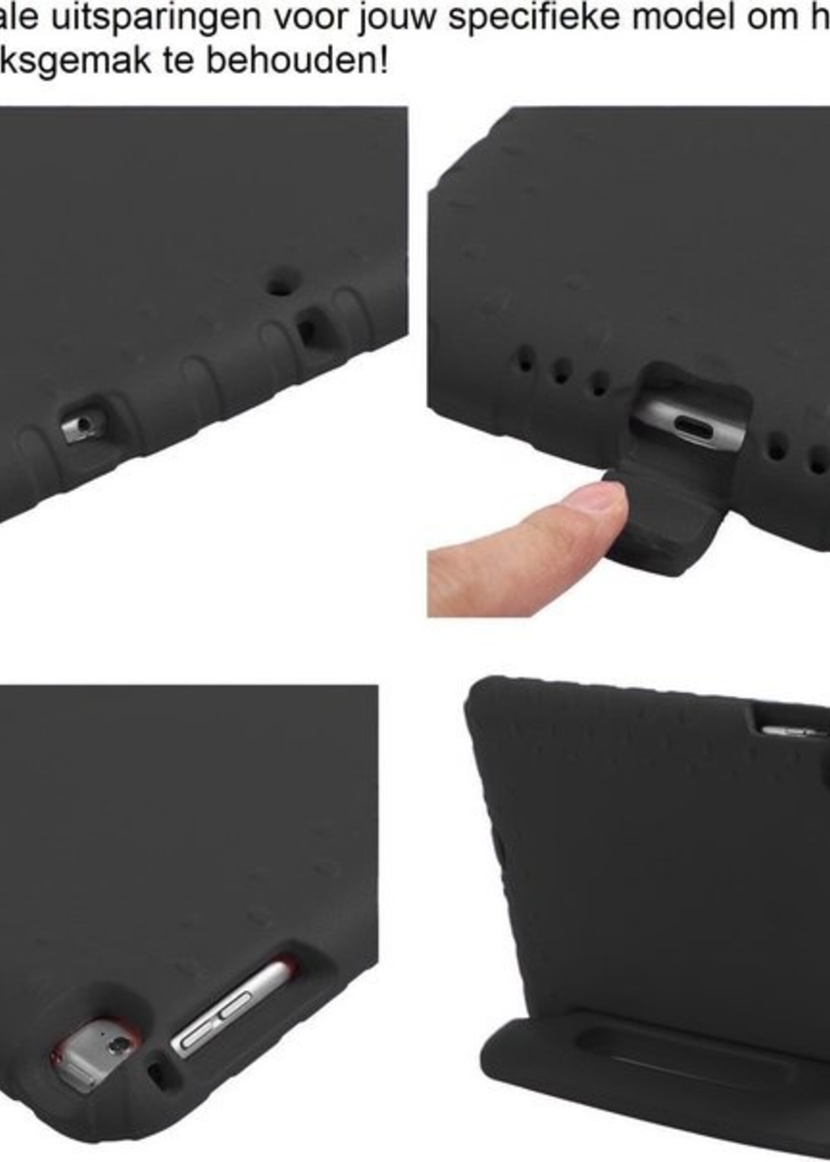 BTH Kinderhoes Geschikt voor iPad Air 1/2 / Pro 9.7 / 2017/2018 Hoes Kinder Hoesje Kids Case Cover Kidsproof Met Screenprotector - Hoesje Geschikt voor iPad Air 1/2 / Pro 9.7 / 5/6 Hoesje Kinder Hoes - Zwart