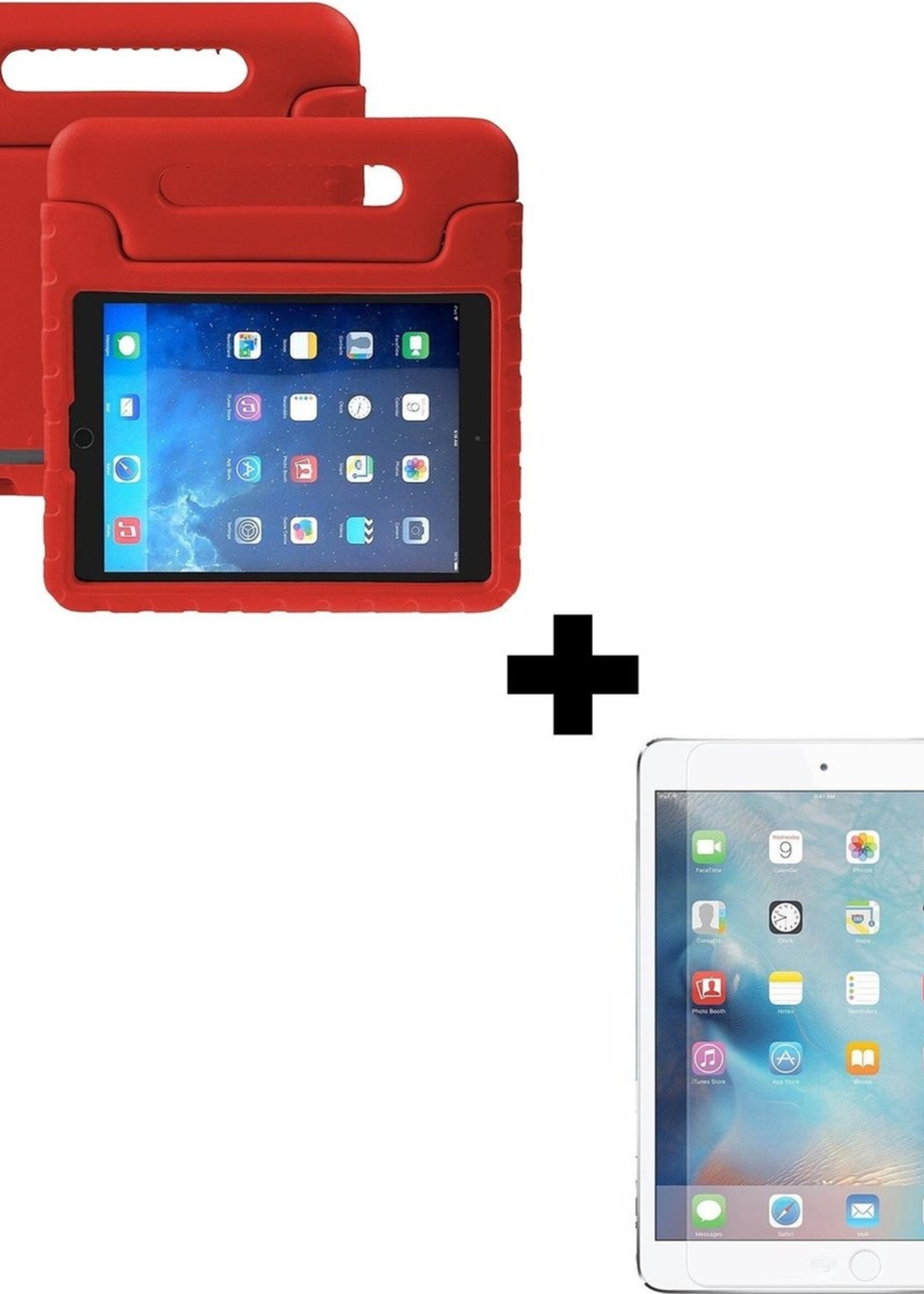 BTH Kinderhoes Geschikt voor iPad Mini 1 Hoes Kinder Hoesje Kids Case Cover Kidsproof Met Screenprotector - Hoesje Geschikt voor iPad Mini 1 Hoesje Kinder Hoes - Rood