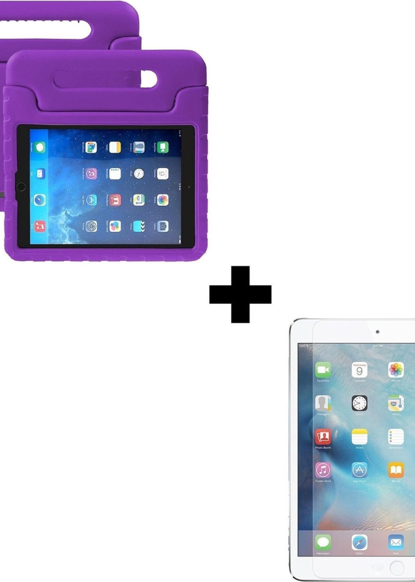 BTH Kinderhoes Geschikt voor iPad Mini 2 Hoes Kinder Hoesje Kids Case Cover Kidsproof Met Screenprotector - Hoesje Geschikt voor iPad Mini 2 Hoesje Kinder Hoes - Paars