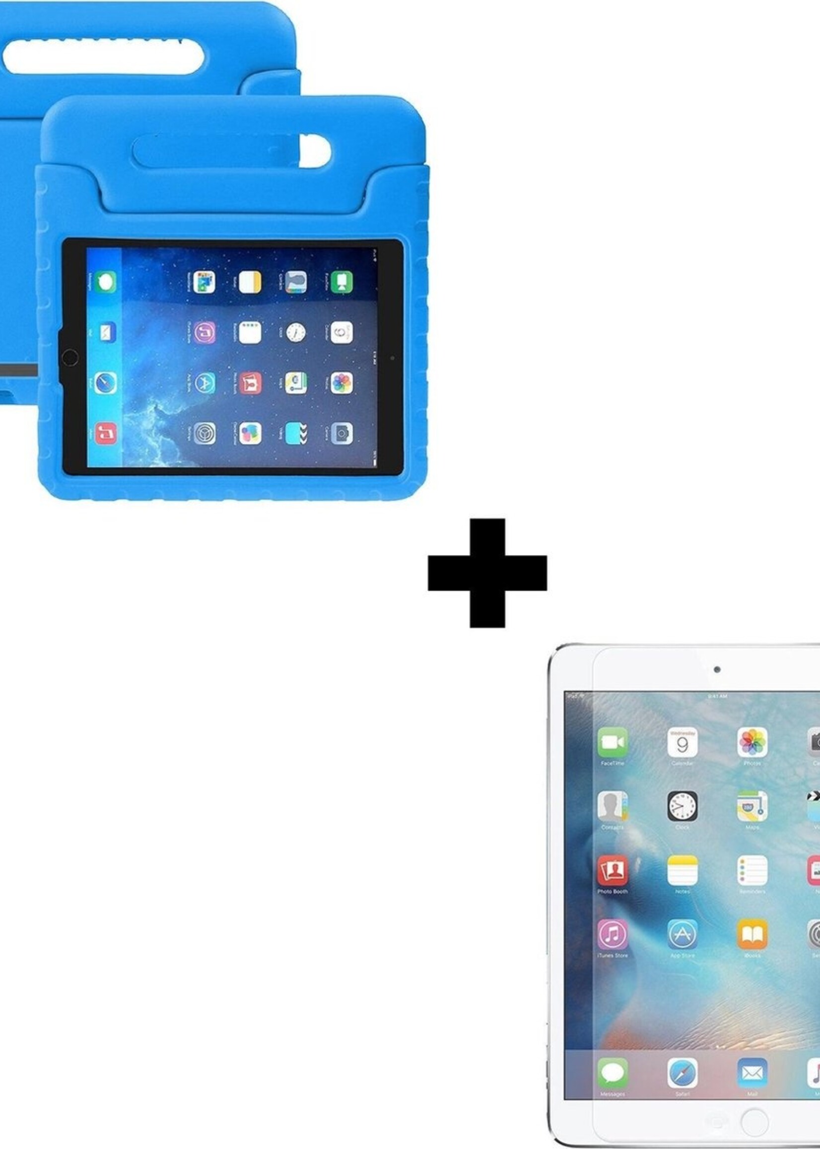 BTH Kinderhoes Geschikt voor iPad Mini 3 Hoes Kinder Hoesje Kids Case Cover Kidsproof Met Screenprotector - Hoesje Geschikt voor iPad Mini 3 Hoesje Kinder Hoes - Blauw