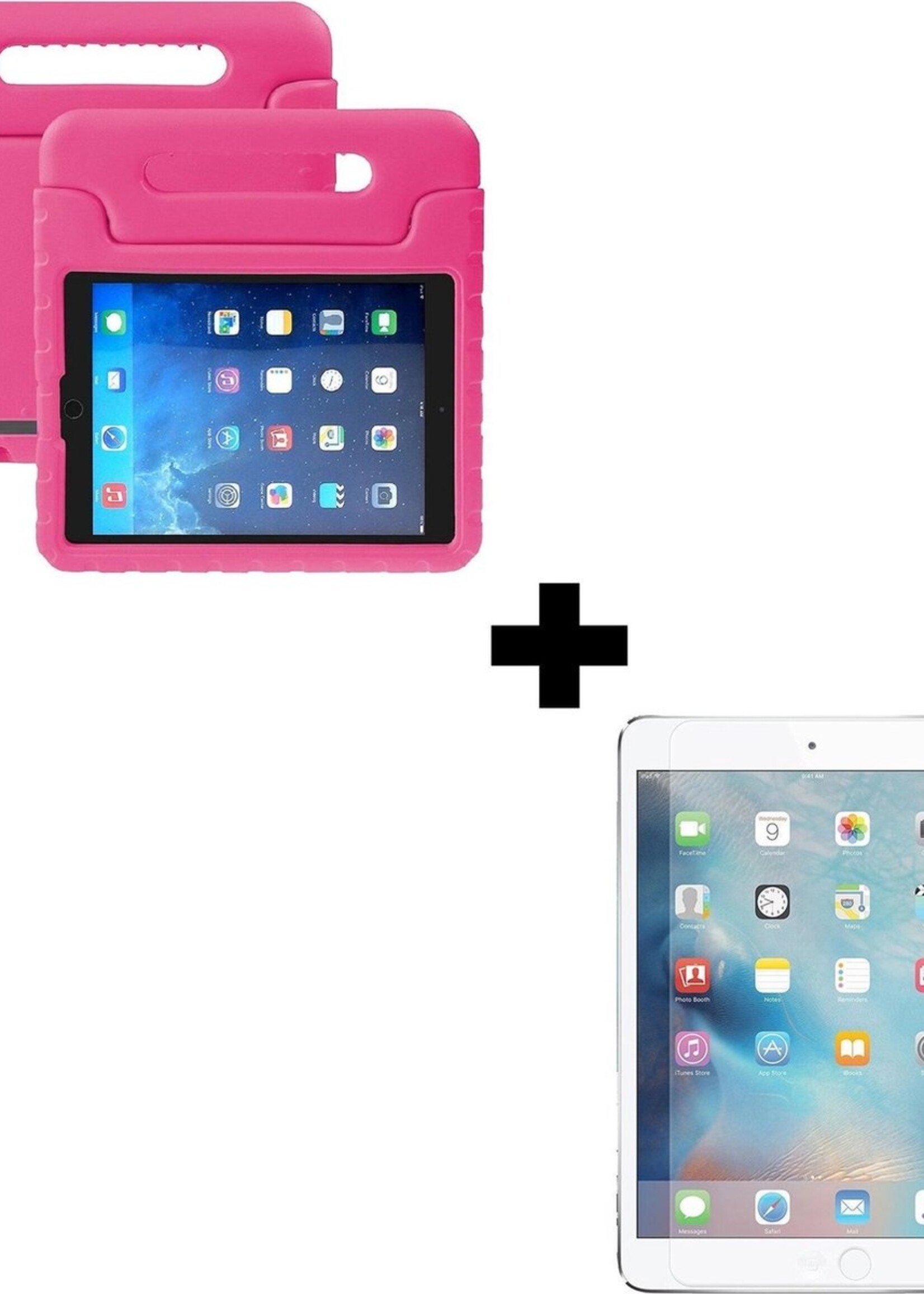 BTH Kinderhoes Geschikt voor iPad Mini 5 Hoes Kinder Hoesje Kids Case Cover Kidsproof Met Screenprotector - Hoesje Geschikt voor iPad Mini 5 Hoesje Kinder Hoes - Roze