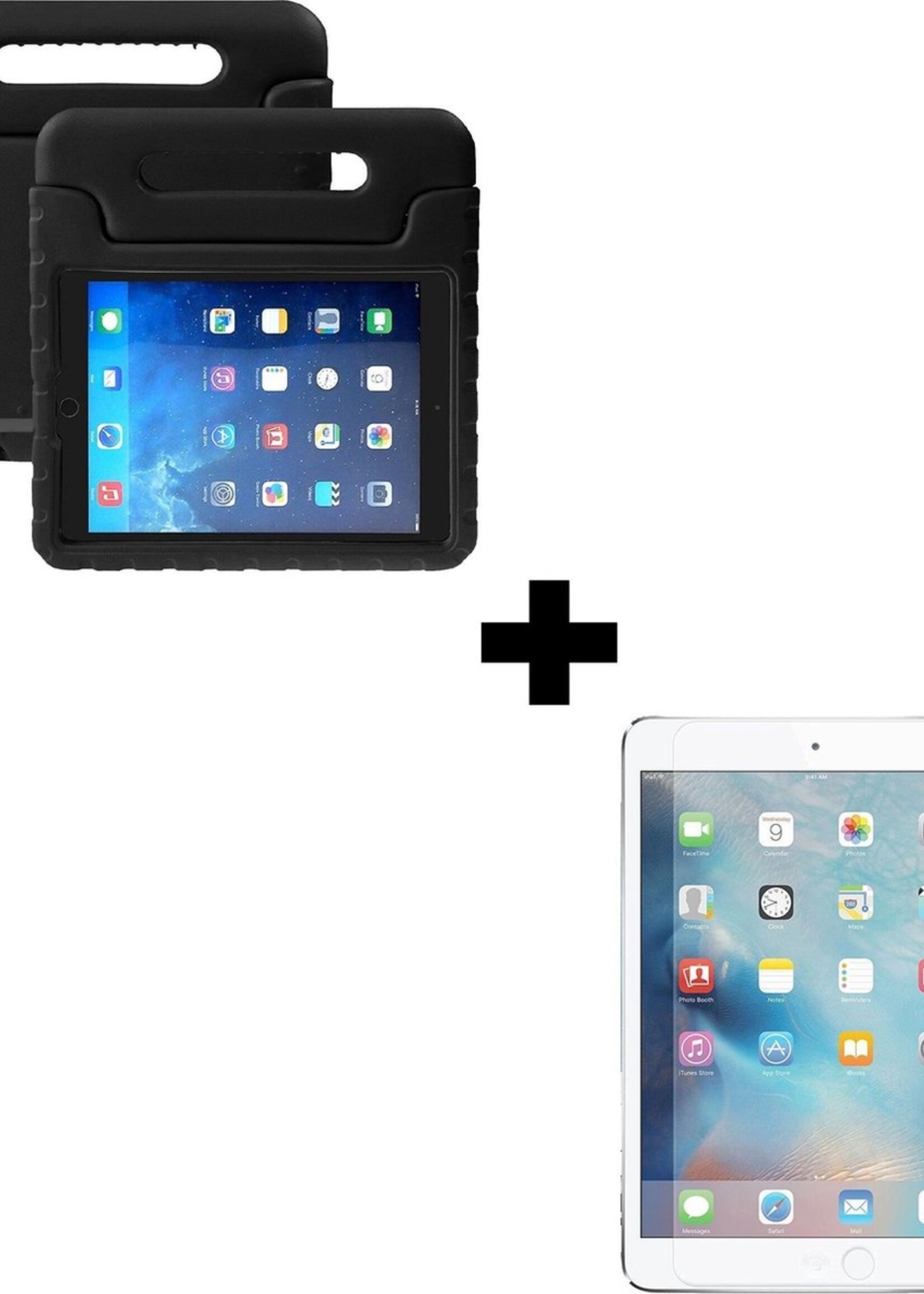 BTH Kinderhoes Geschikt voor iPad Mini 1/2/3 Hoes Kinder Hoesje Kids Case Cover Kidsproof Met Screenprotector - Hoesje Geschikt voor iPad Mini 1/2/3 Hoesje Kinder Hoes - Zwart