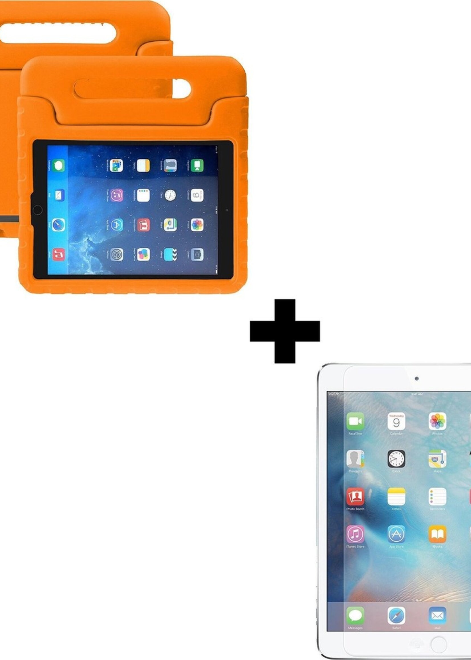 BTH Kinderhoes Geschikt voor iPad Mini 1/2/3 Hoes Kinder Hoesje Kids Case Cover Kidsproof Met Screenprotector - Hoesje Geschikt voor iPad Mini 1/2/3 Hoesje Kinder Hoes - Oranje
