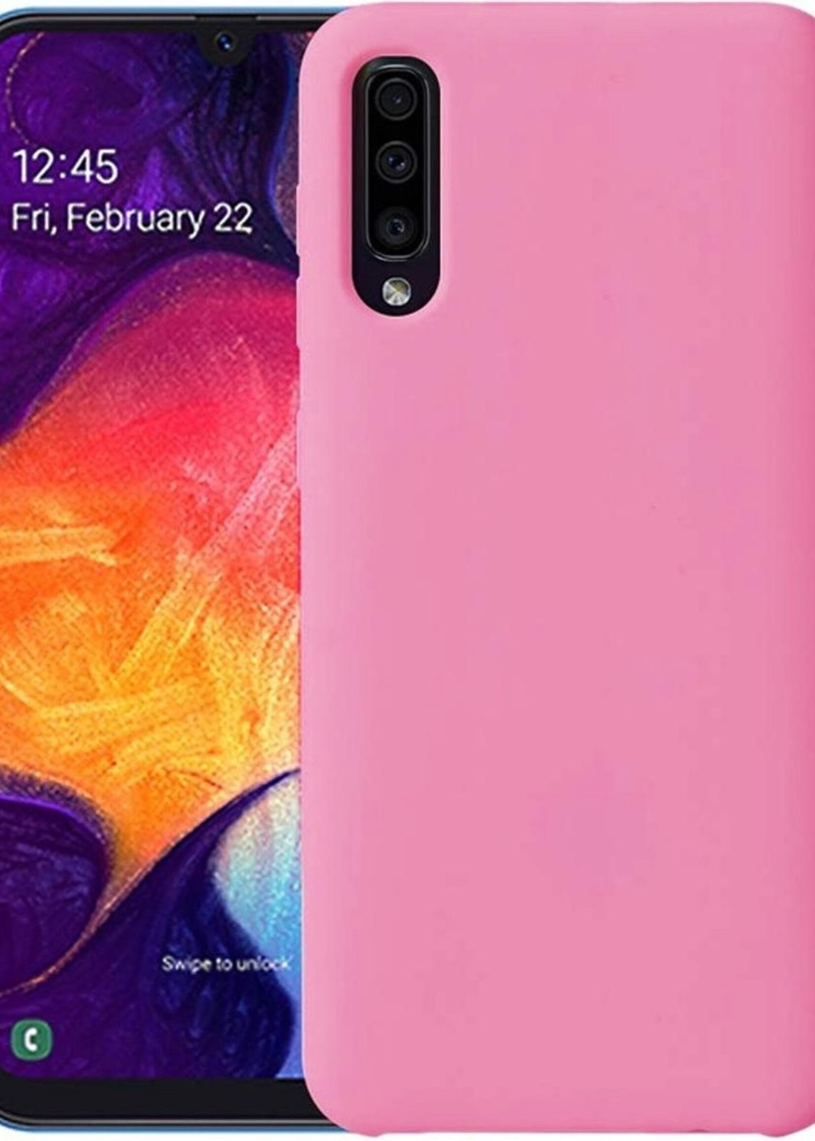 BTH Hoesje Geschikt voor Samsung Galaxy A50 Hoesje Siliconen Case Hoes - Hoes Geschikt voor Samsung A50 Hoes Cover Case - Roze