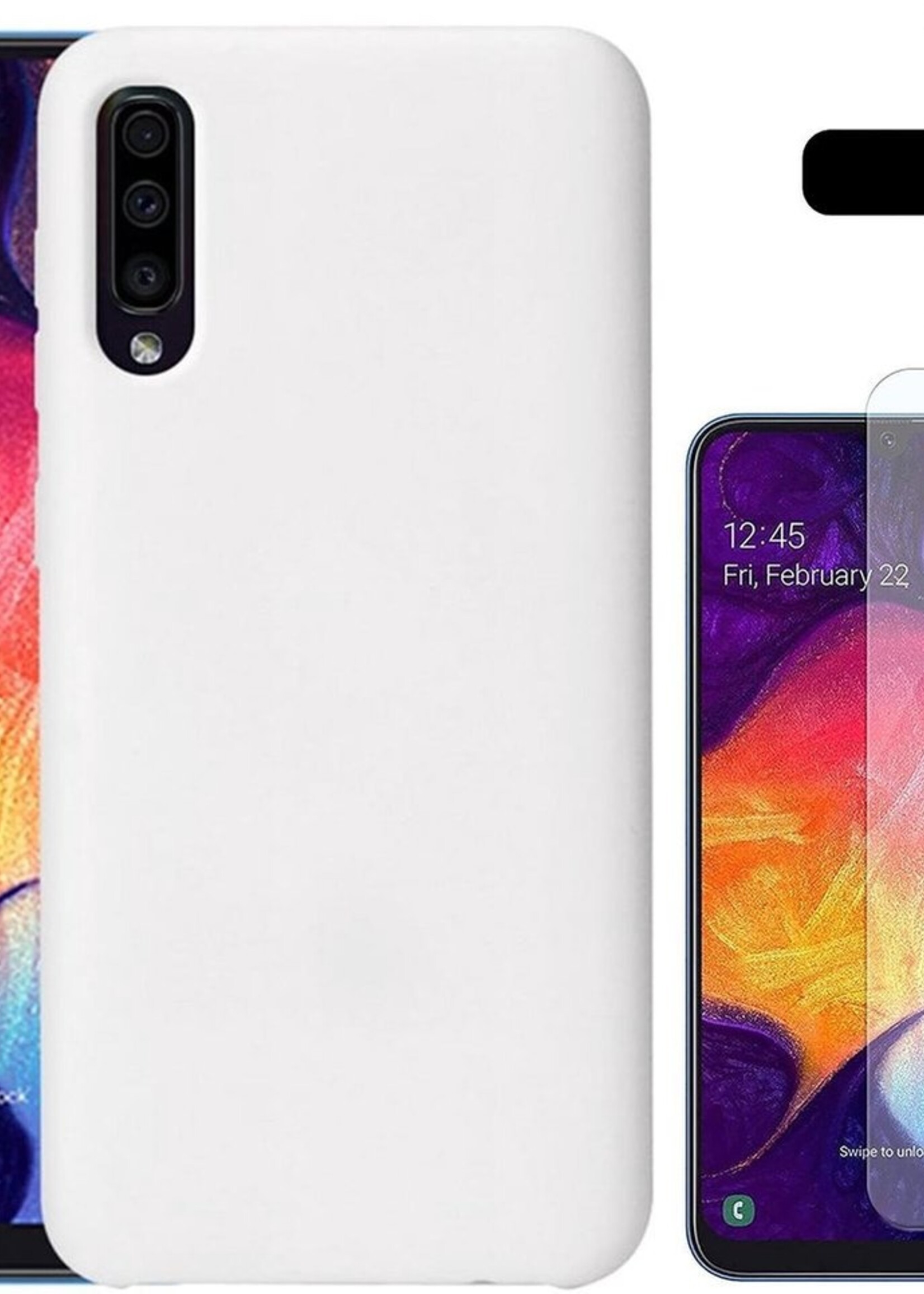 BTH Hoesje Geschikt voor Samsung Galaxy A50 Hoesje Siliconen Case Hoes - Hoes Geschikt voor Samsung A50 Hoes Cover Case - Wit