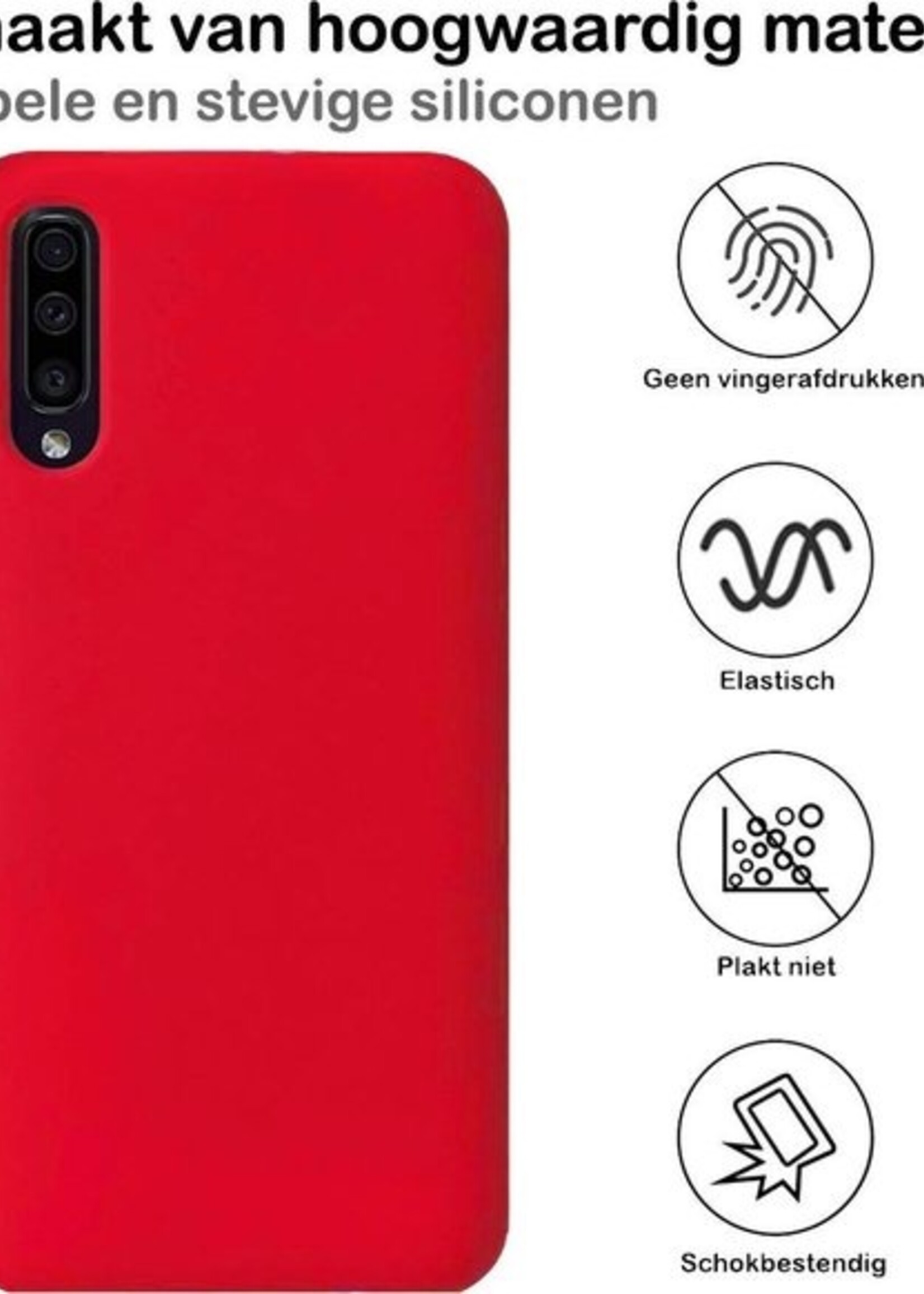 BTH Hoesje Geschikt voor Samsung Galaxy A50 Hoesje Siliconen Case Hoes - Hoes Geschikt voor Samsung A50 Hoes Cover Case - Rood