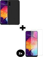 BTH BTH Samsung Galaxy A50 Siliconen Hoesje Cover Zwart Met 2x Screenprotector
