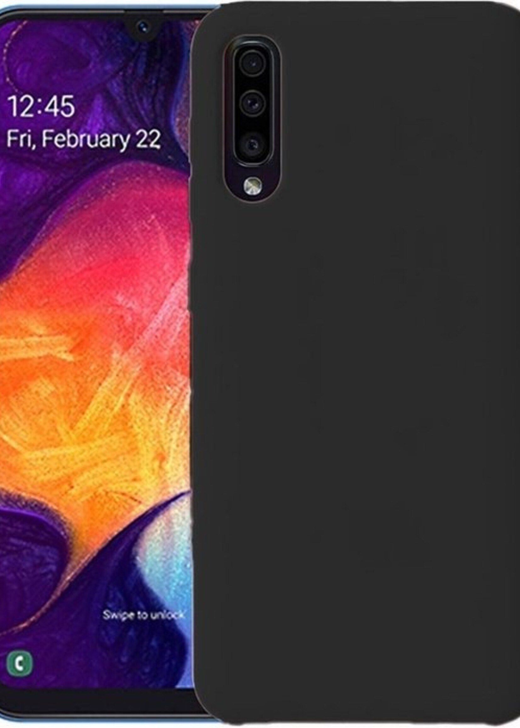 BTH Hoesje Geschikt voor Samsung Galaxy A50 Hoesje Siliconen Case Hoes Met 2x Screenprotector - Hoes Geschikt voor Samsung A50 Hoes Cover Case - Zwart