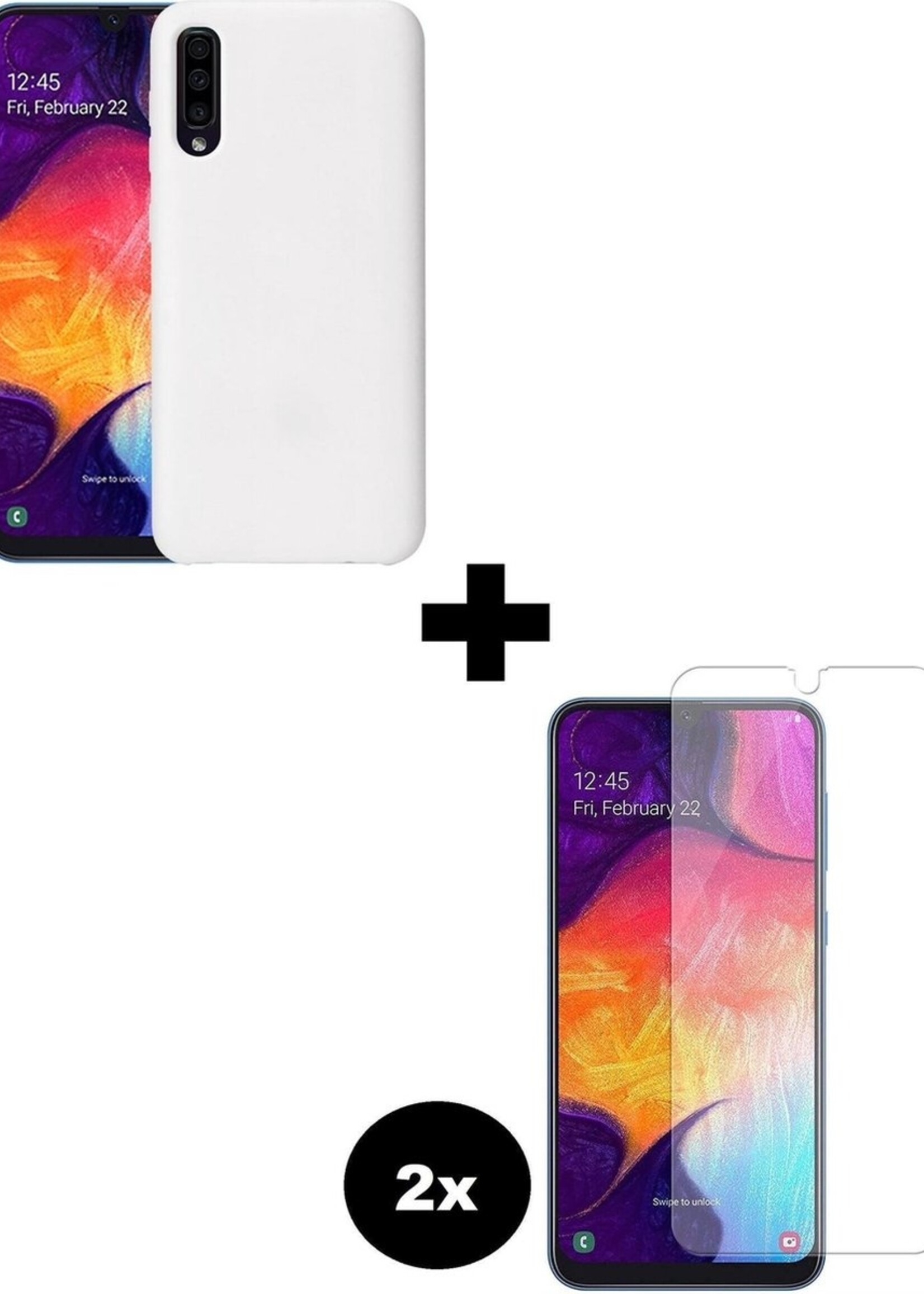 BTH Hoesje Geschikt voor Samsung Galaxy A50 Hoesje Siliconen Case Hoes Met 2x Screenprotector - Hoes Geschikt voor Samsung A50 Hoes Cover Case - Wit